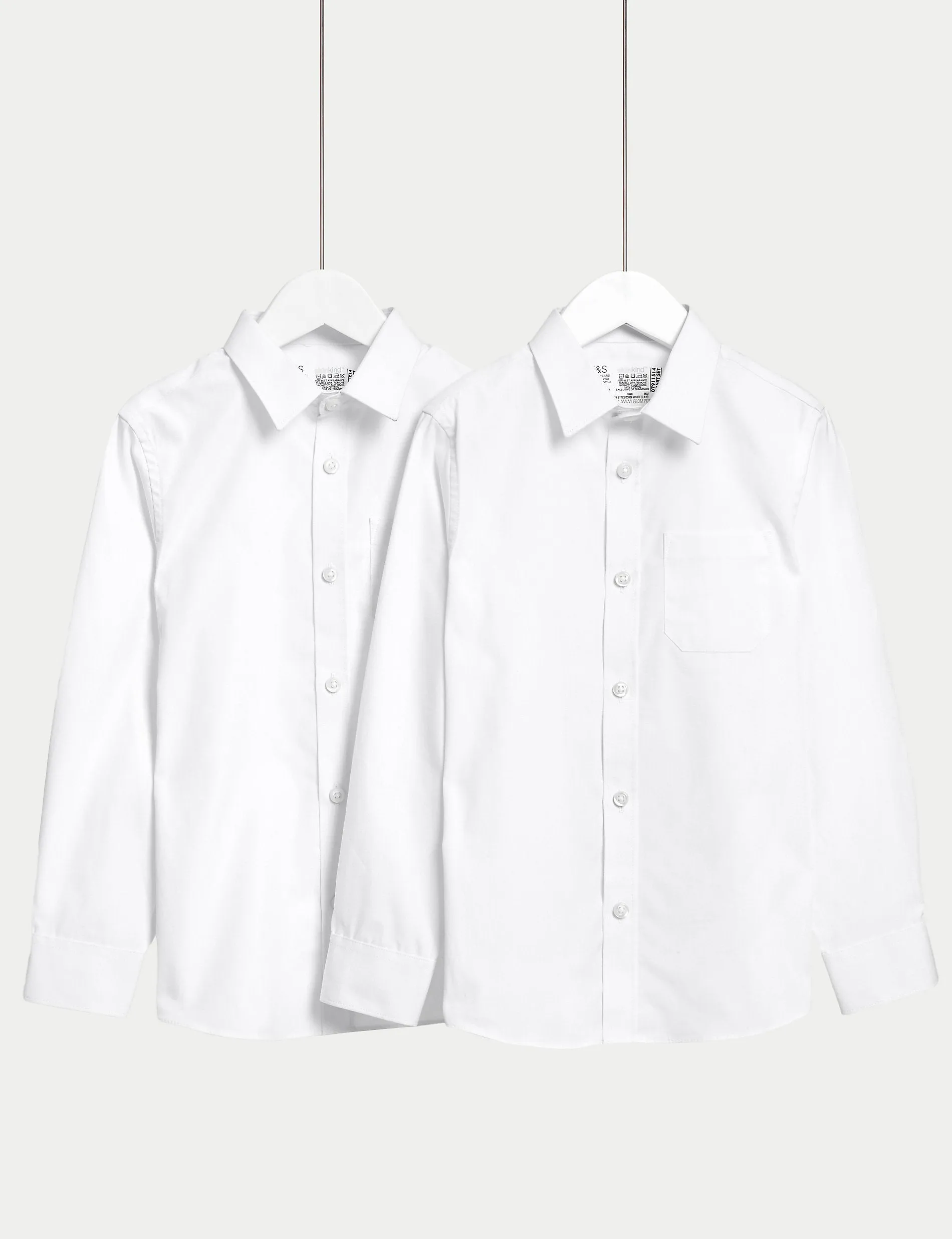 2 pairs of regular fit cotton school shirts for boys (2-18 years) Marks & Spencer ,  white