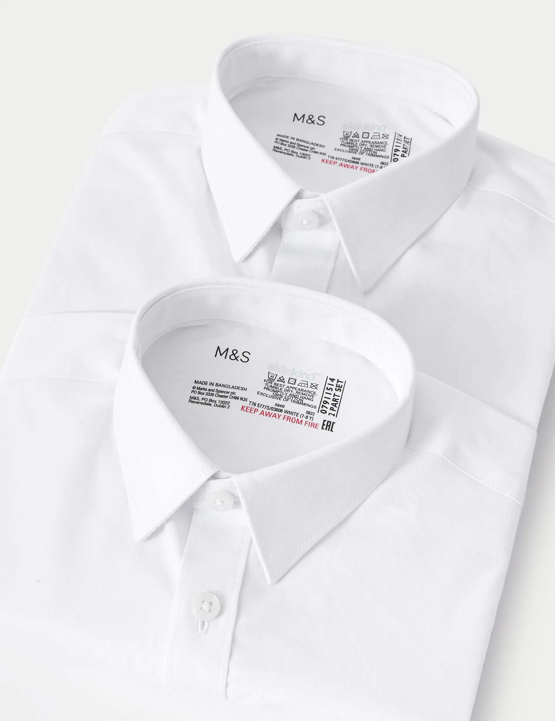 2 pairs of regular fit cotton school shirts for boys (2-18 years) Marks & Spencer ,  white