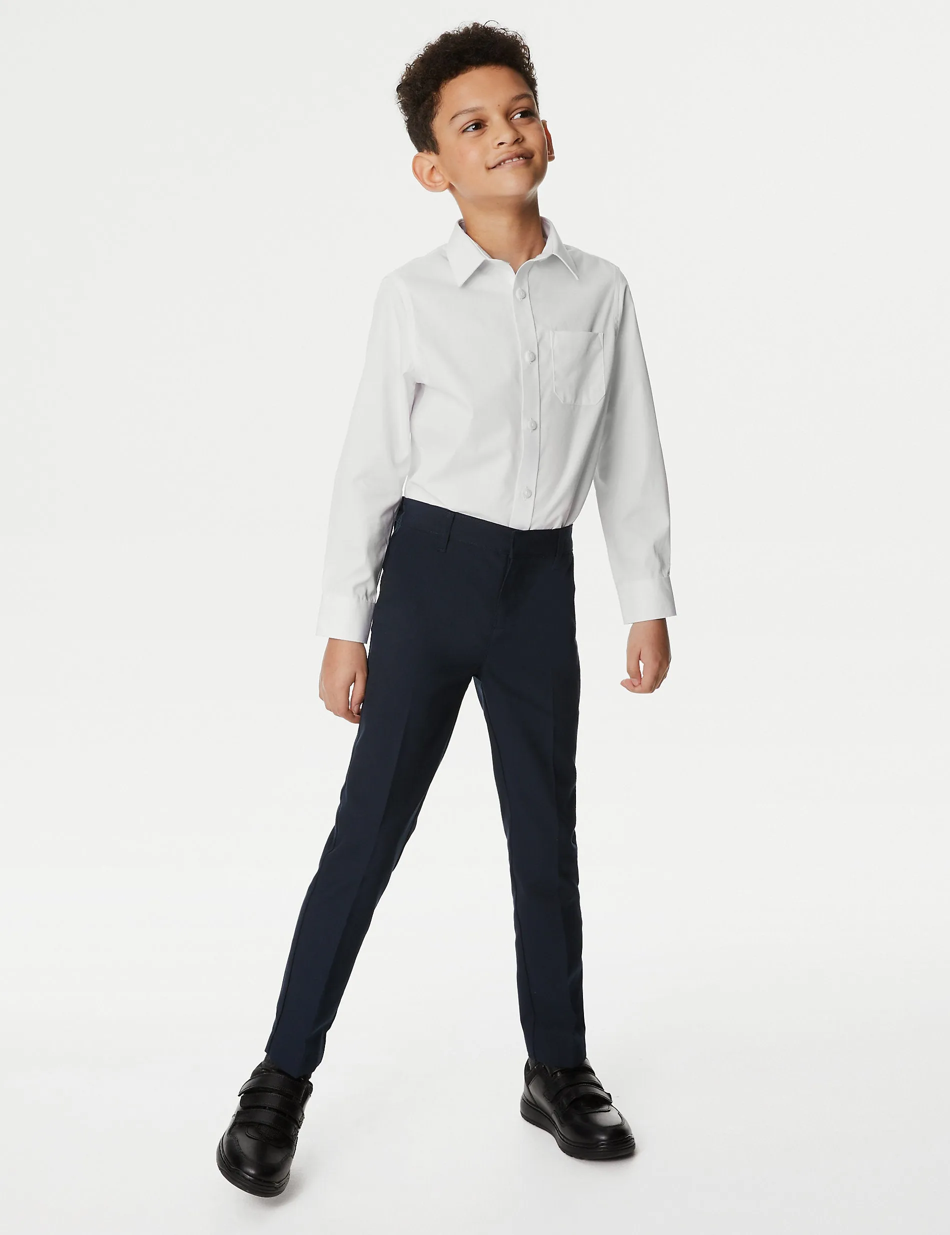 2 pairs of regular fit cotton school shirts for boys (2-18 years) Marks & Spencer ,  white