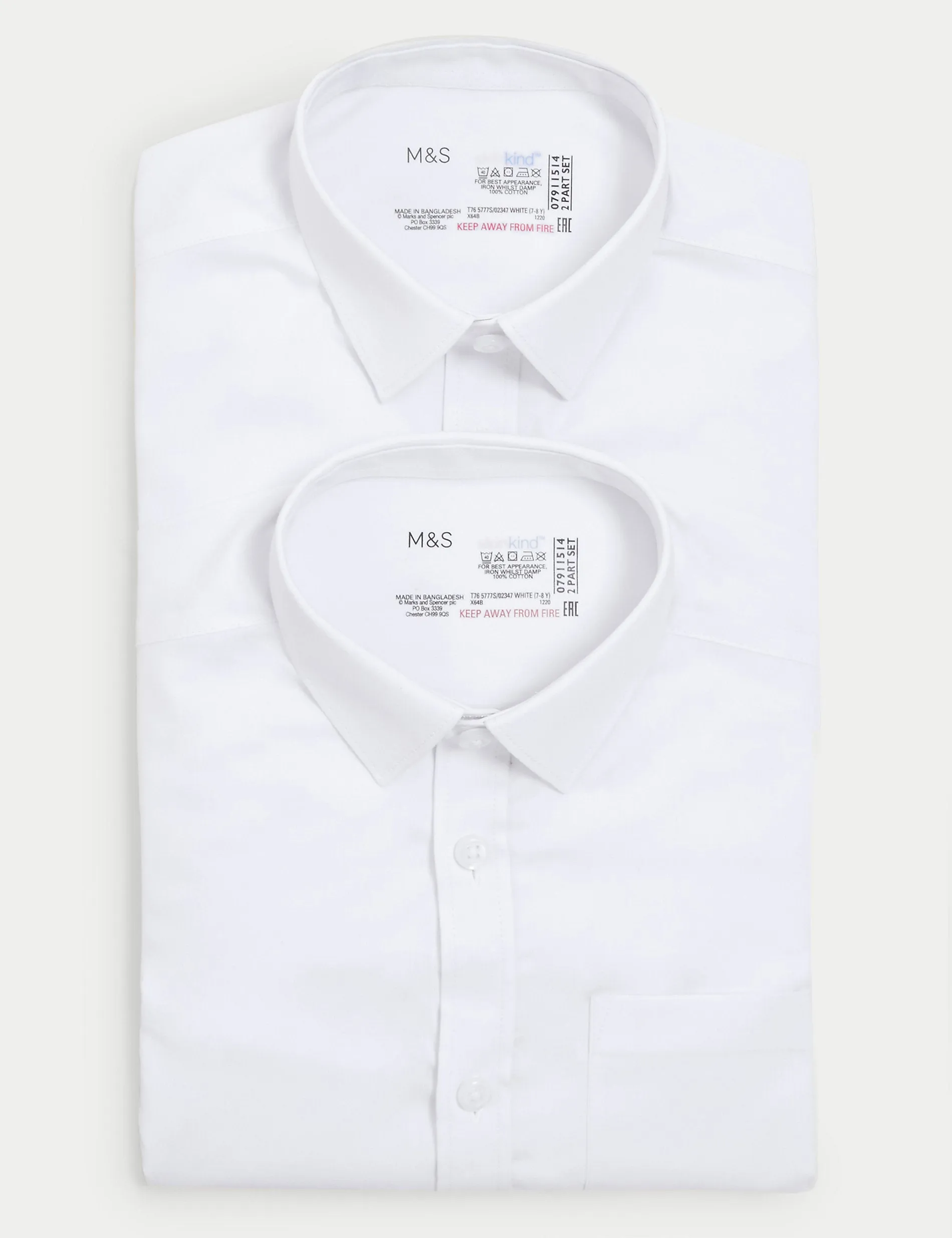 2 pairs of regular fit cotton school shirts for boys (2-18 years) Marks & Spencer ,  white