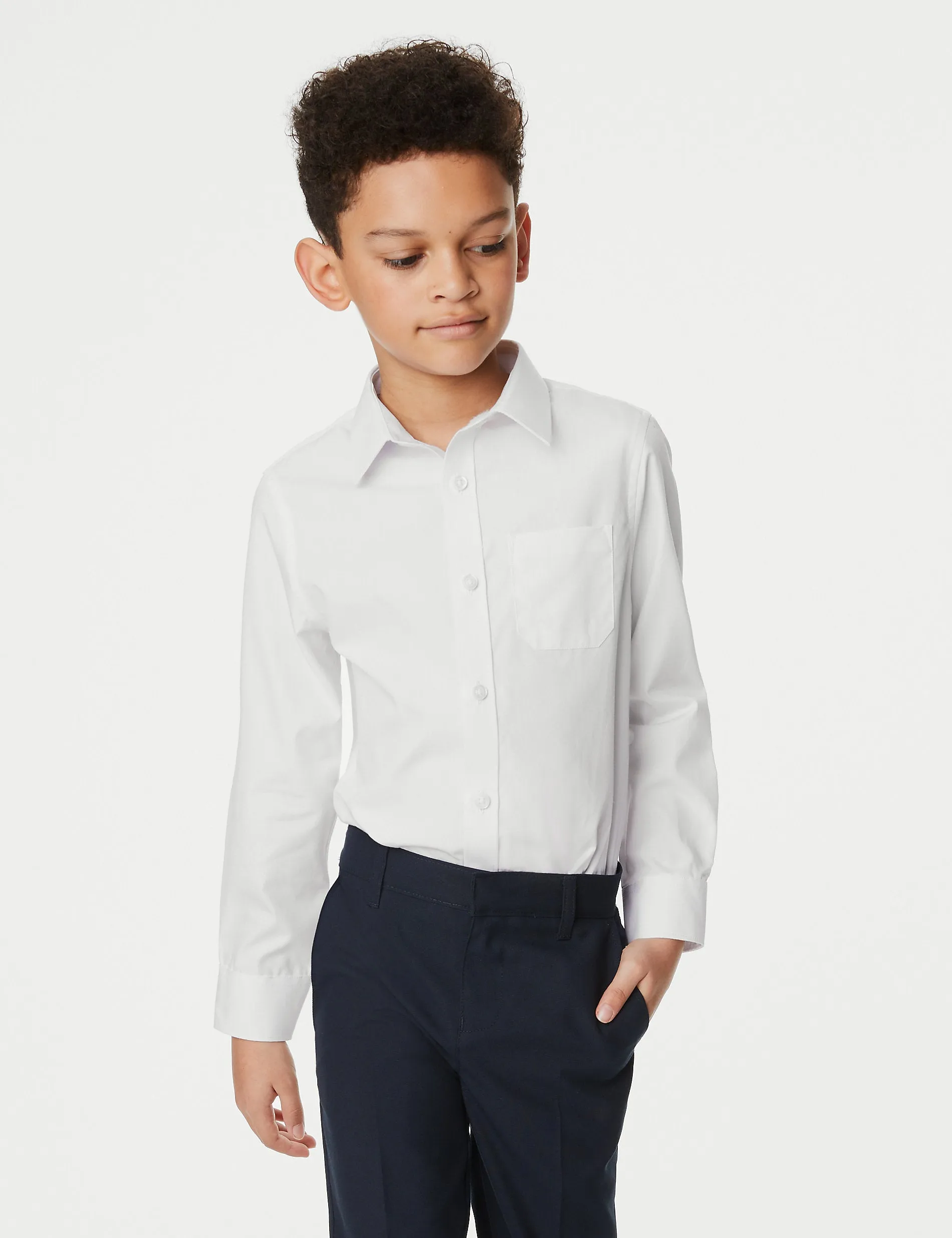 2 pairs of regular fit cotton school shirts for boys (2-18 years) Marks & Spencer ,  white