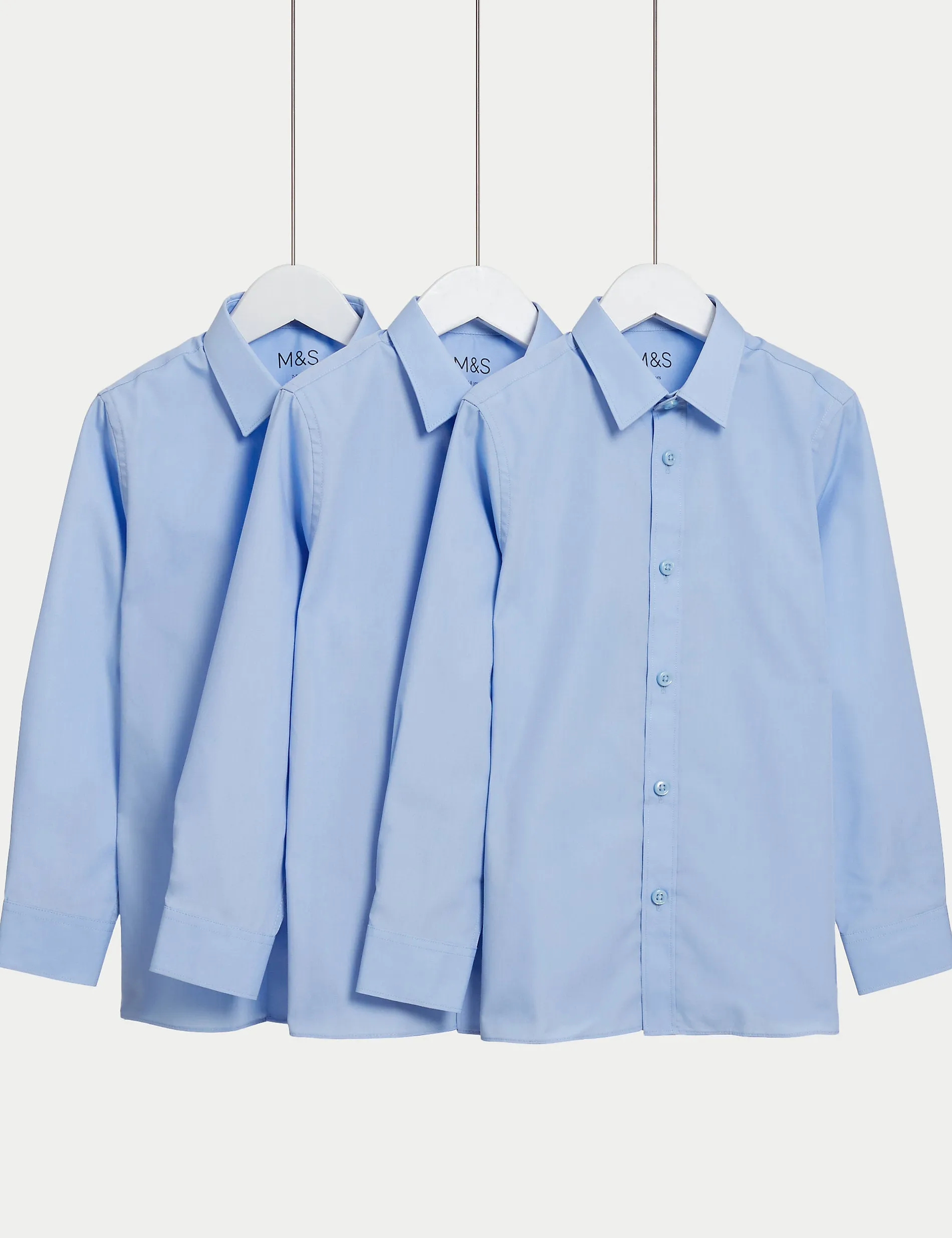 3 Pairs of Boys (2-16 Years) Easy Iron School Shirts Marks & Spencer Blue