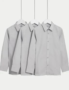 3 Pairs of Boys (2-16 Years) Easy Iron School Shirts Marks & Spencer Gray