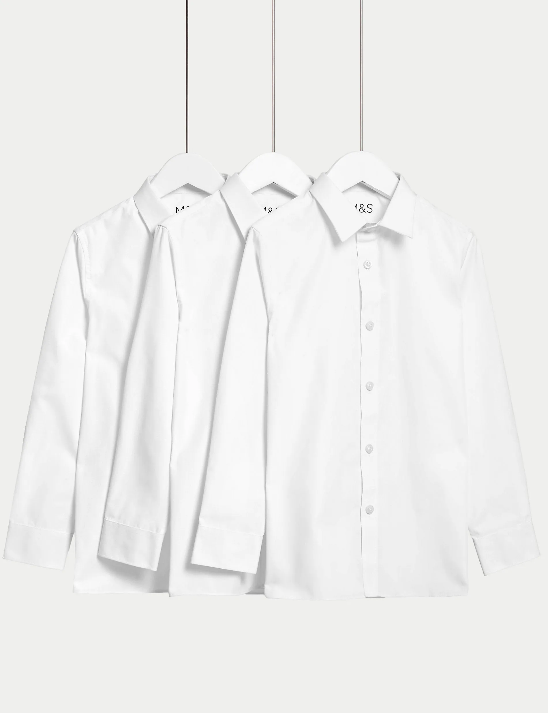 3 sets of comfortable school shirts for boys (3-18 years old) easy to put on and iron Marks & Spencer, white