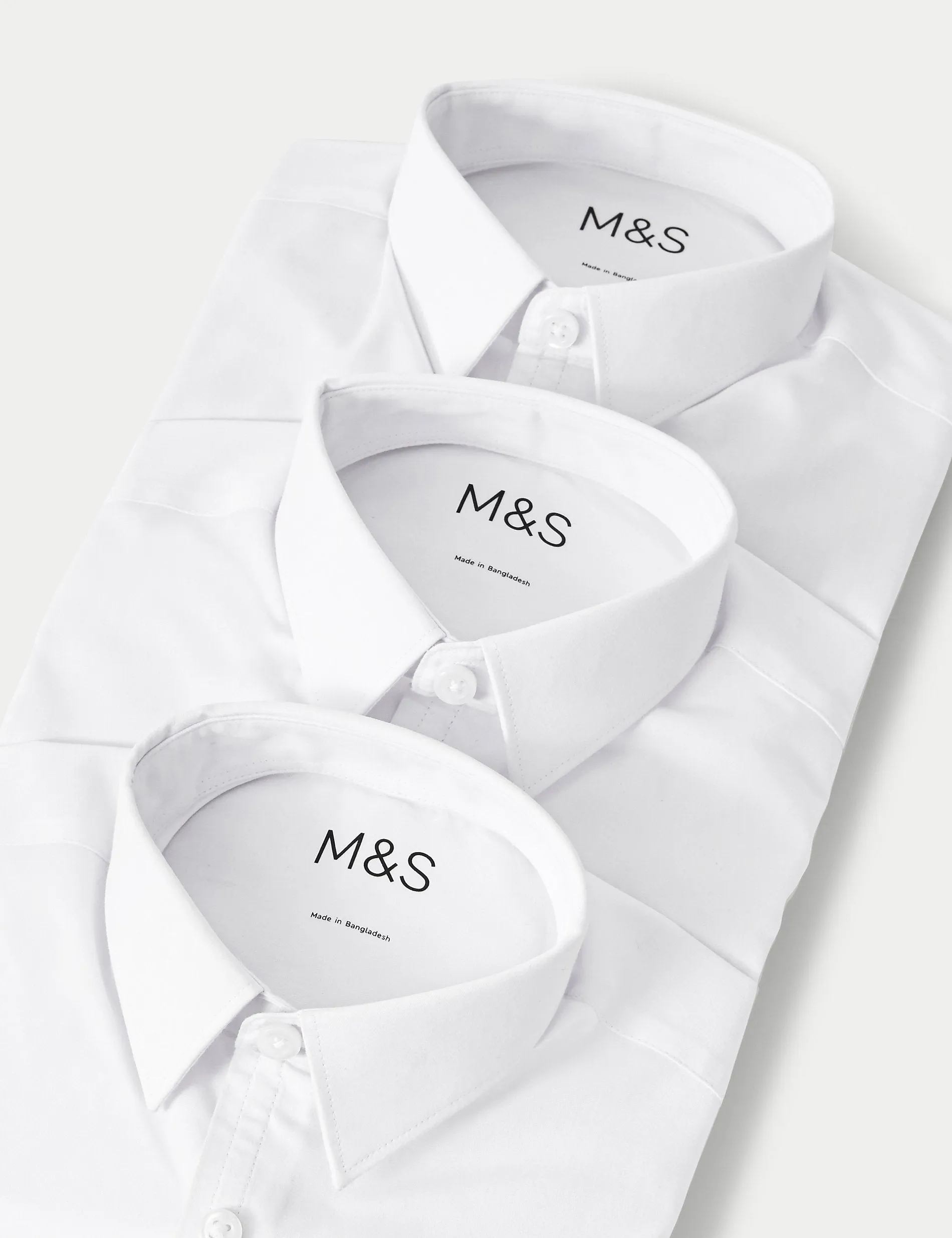 3 sets of comfortable school shirts for boys (3-18 years old) easy to put on and iron Marks & Spencer, white