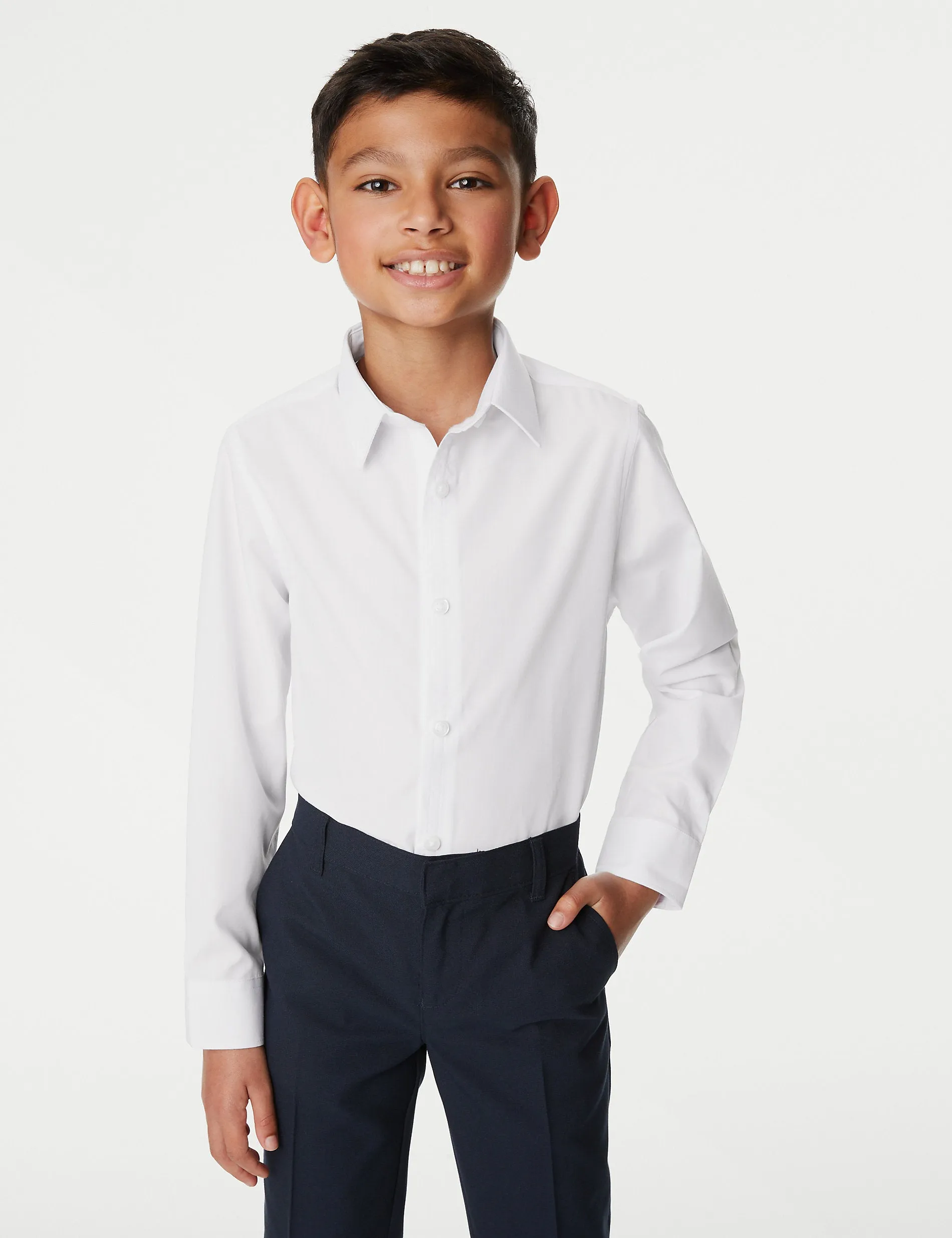 3 sets of comfortable school shirts for boys (3-18 years old) easy to put on and iron Marks & Spencer, white