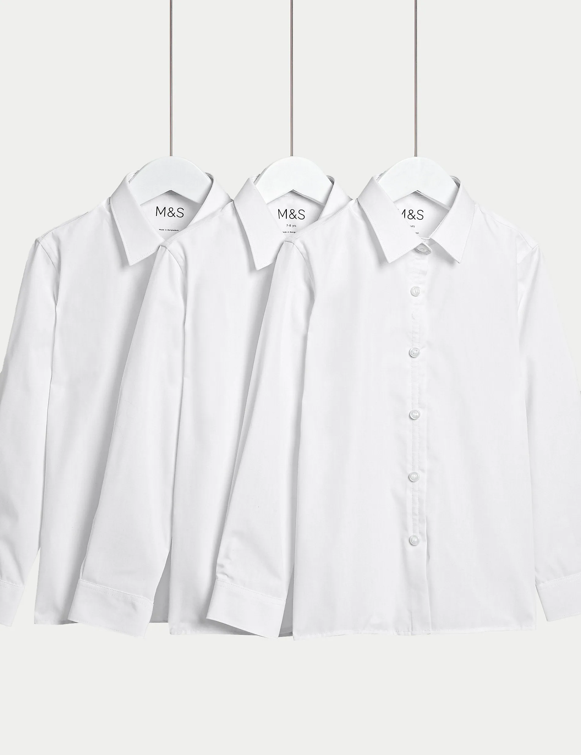 3 sets of comfortable school shirts for girls (3-18 years old) easy to put on and iron Marks & Spencer, white