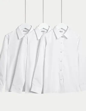 3 sets of comfortable school shirts for girls (3-18 years old) easy to put on and iron Marks & Spencer, white