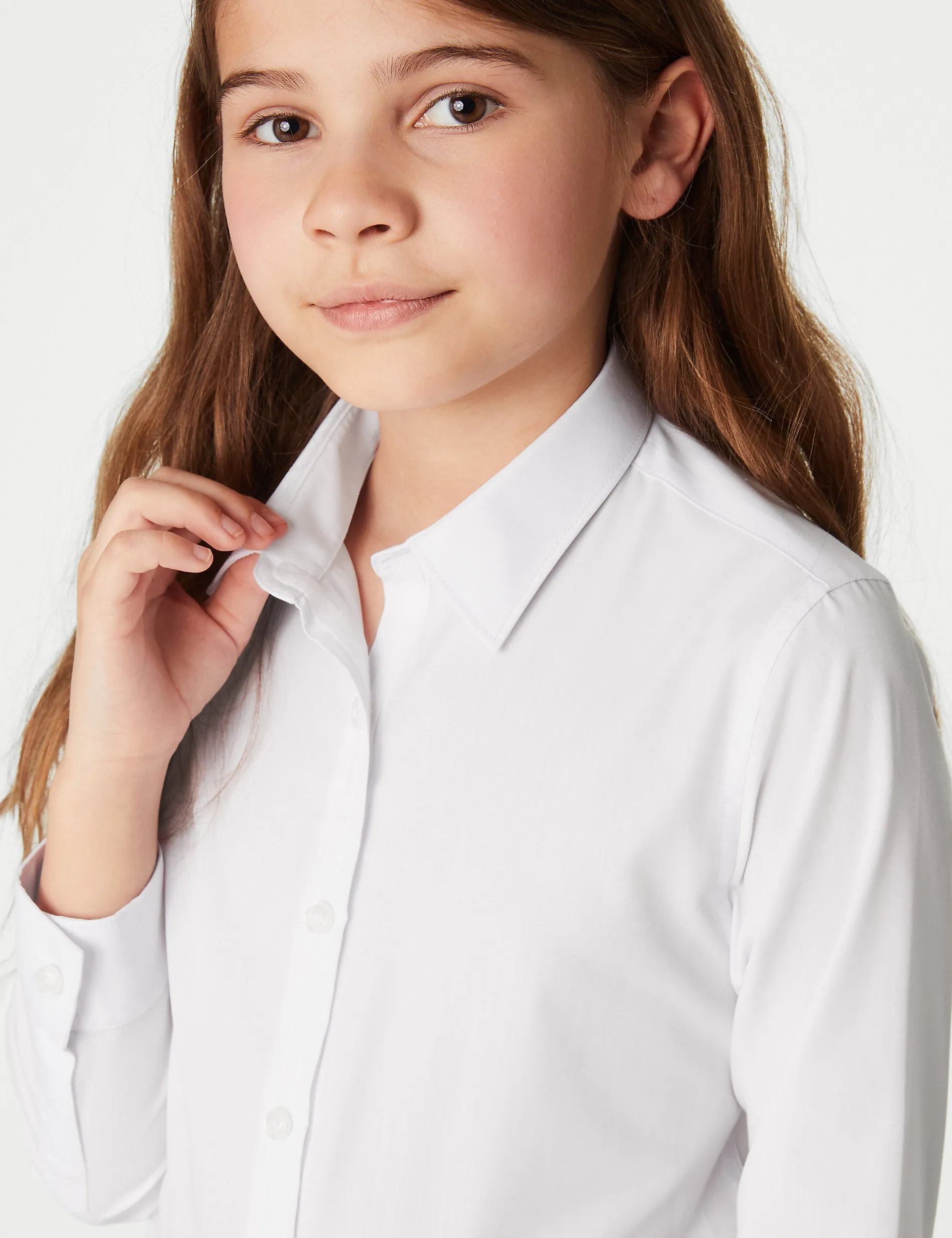 3 sets of comfortable school shirts for girls (3-18 years old) easy to put on and iron Marks & Spencer, white