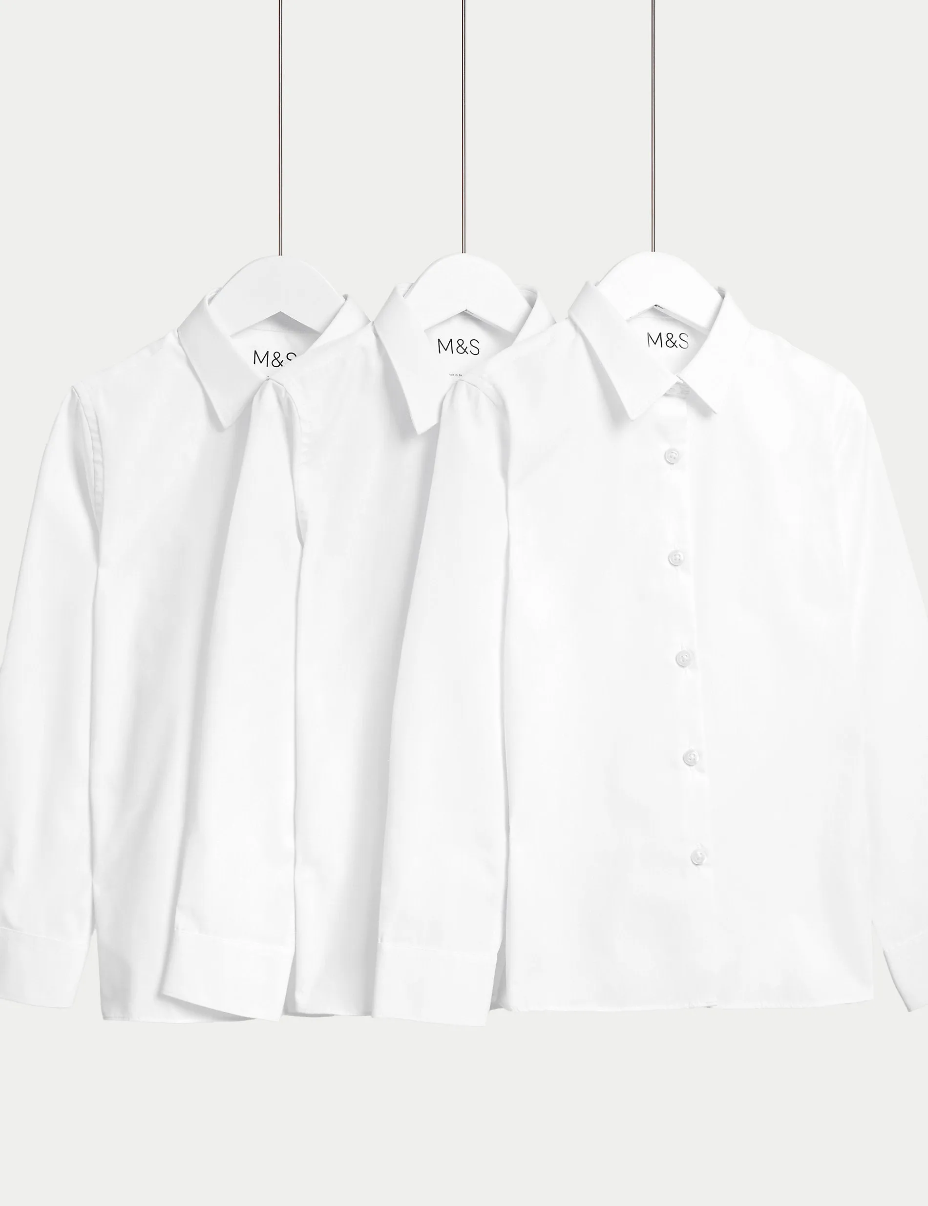 3 Sets of Slim Fit School Shirts for Girls (2-16 Years) easy to iron Marks & Spencer, white