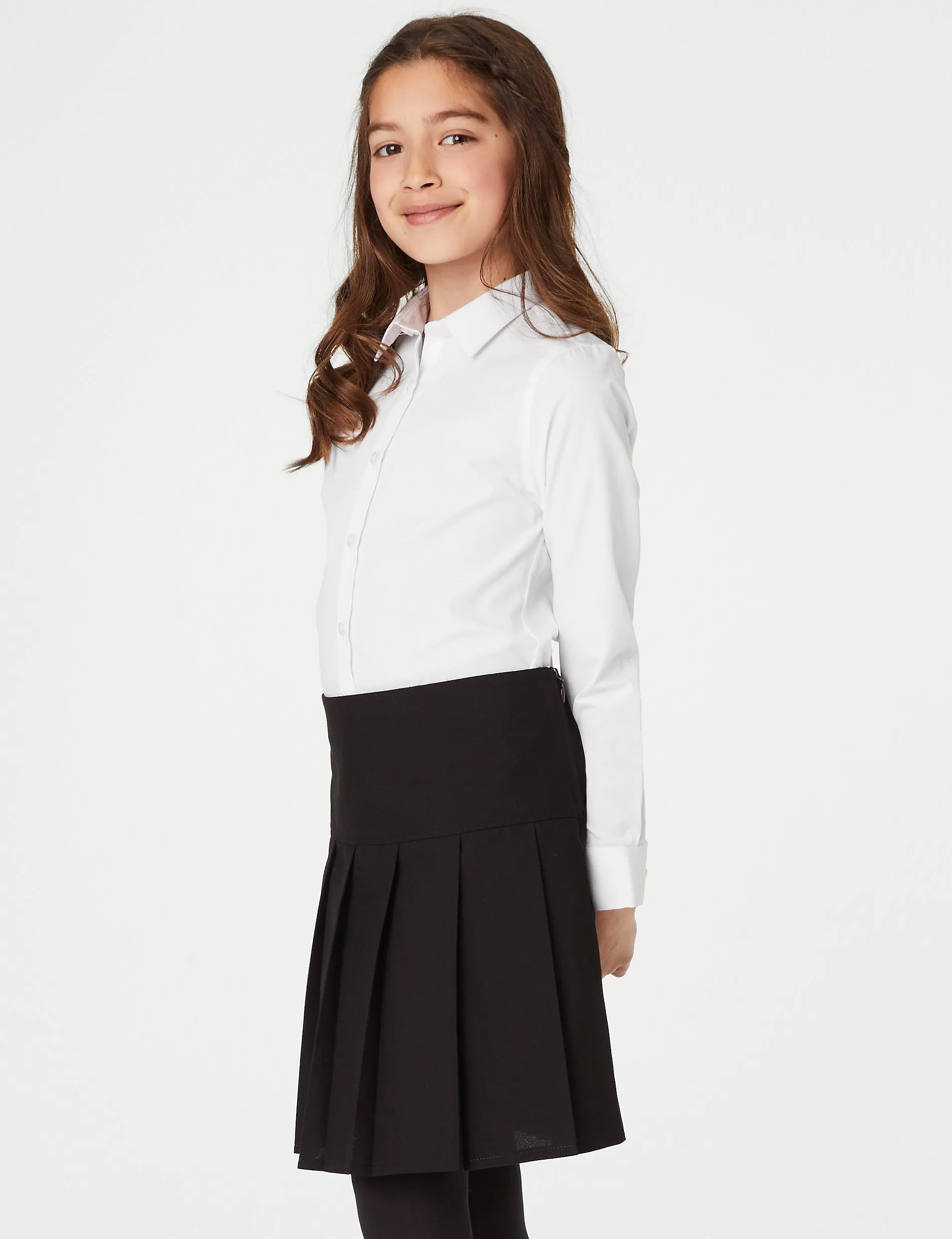 3 Sets of Slim Fit School Shirts for Girls (2-16 Years) easy to iron Marks & Spencer, white