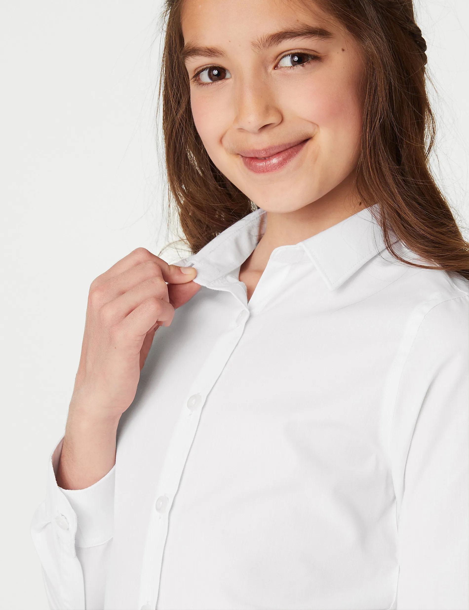 3 Sets of Slim Fit School Shirts for Girls (2-16 Years) easy to iron Marks & Spencer, white