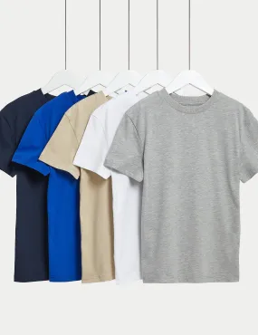 5 pack of plain high cotton T-shirts (ages 6-16) Marks & Spencer multi