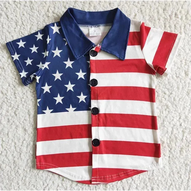 Aier - Baby Boys 4Th Of July Star Stripe Shirts