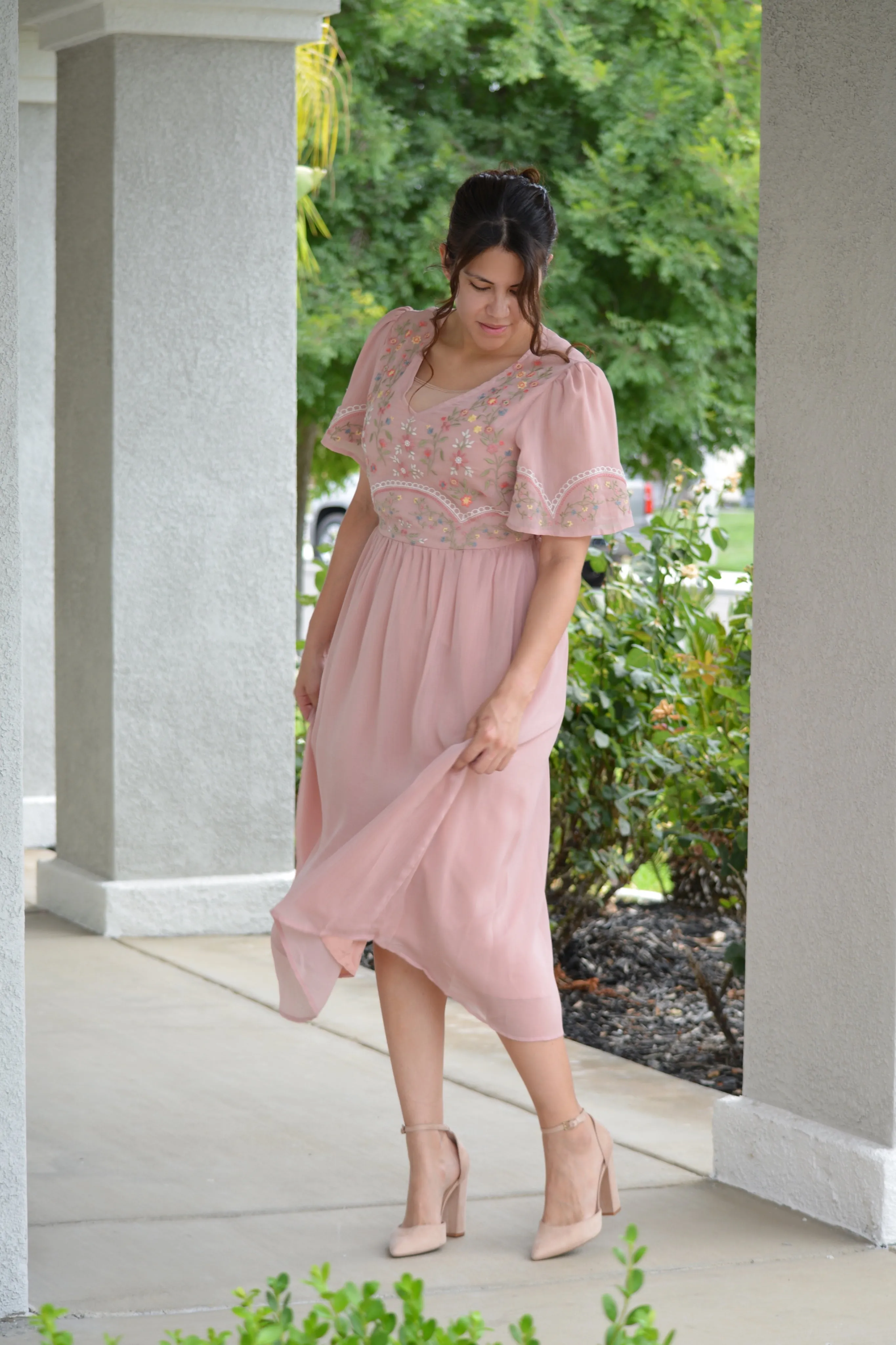 Anastasia Pink Embroidered Dress