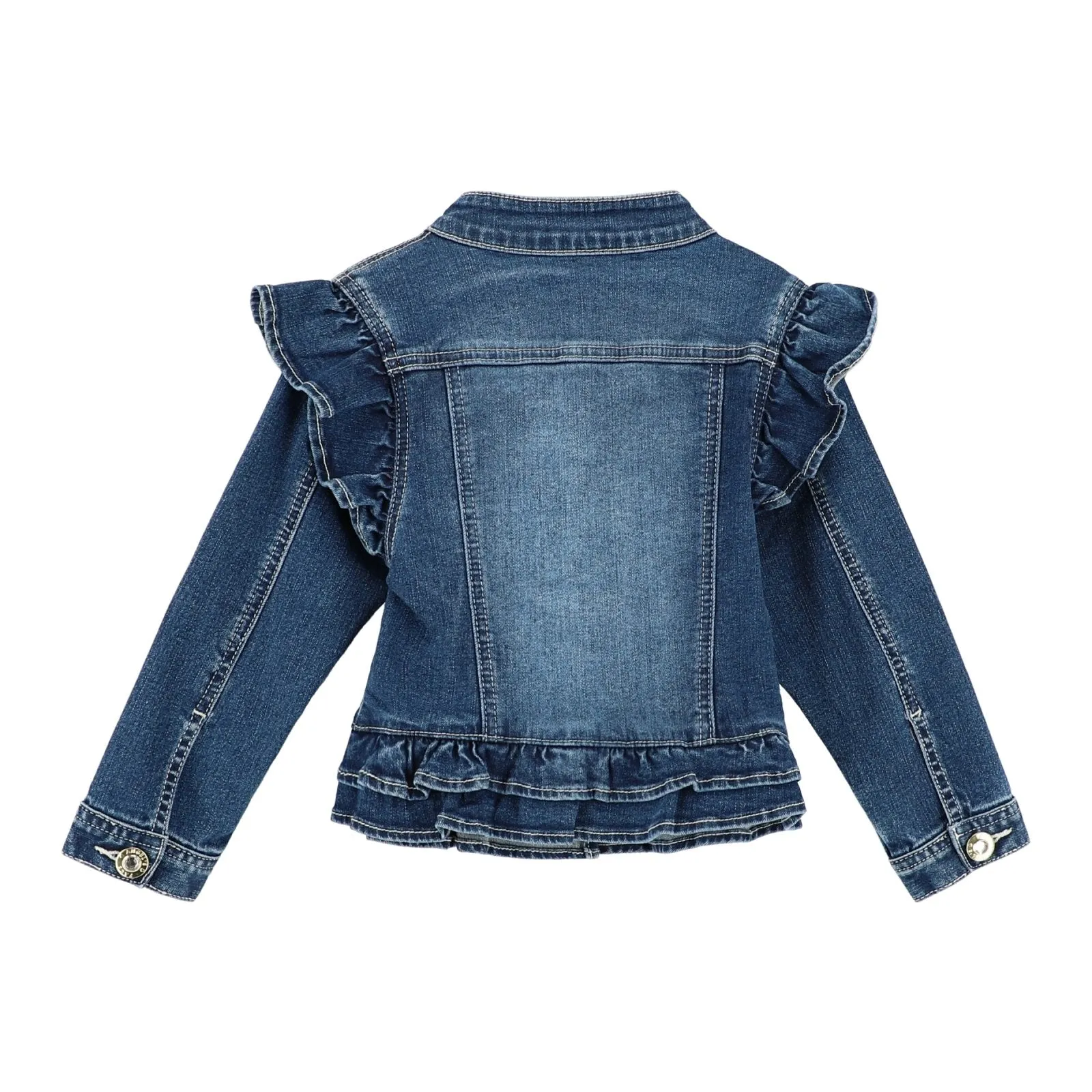 Angel's Face Girls Indigo Denim Ruffle Shoulder Jacket