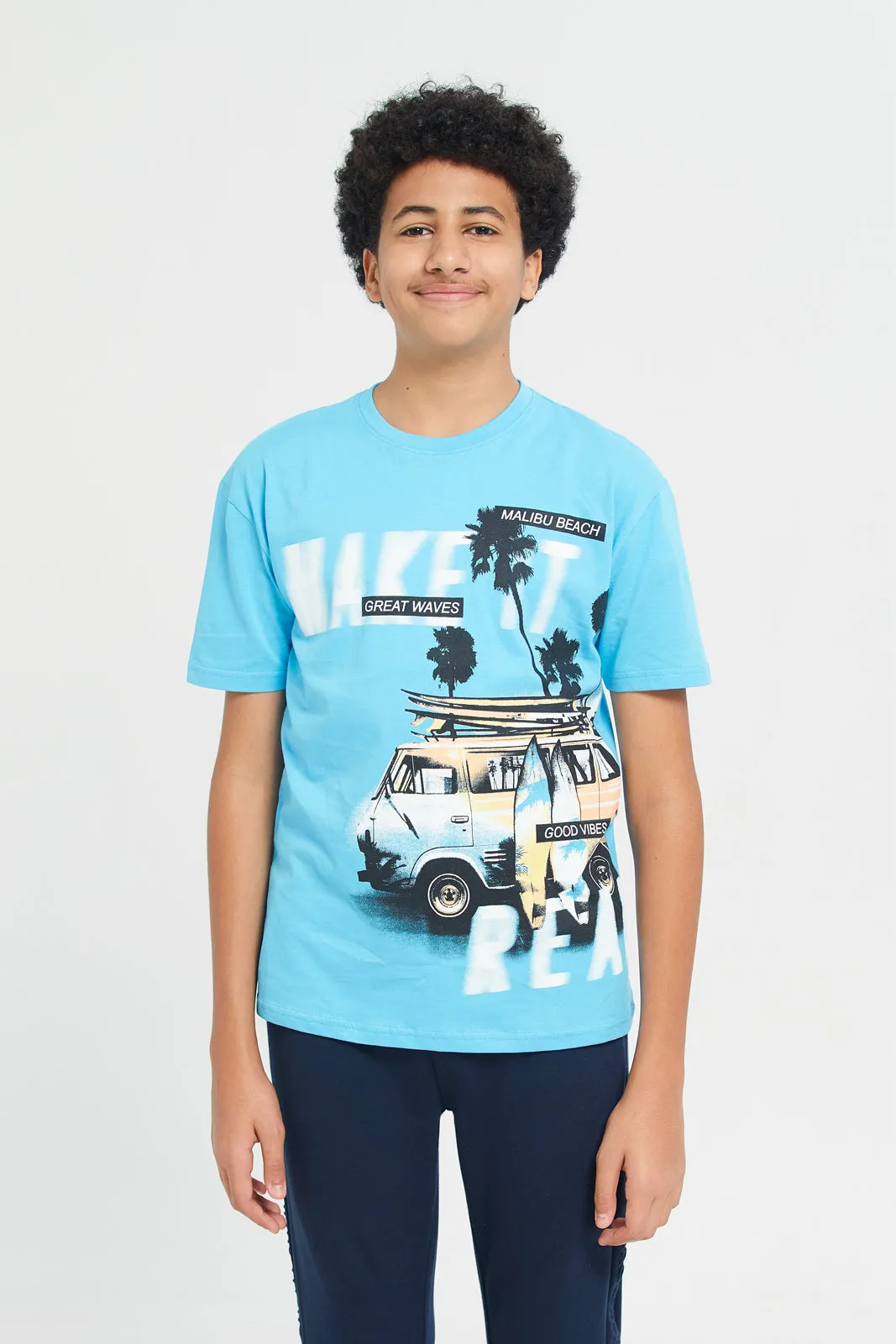 Blue Printed Short Sleeve T-Shirt