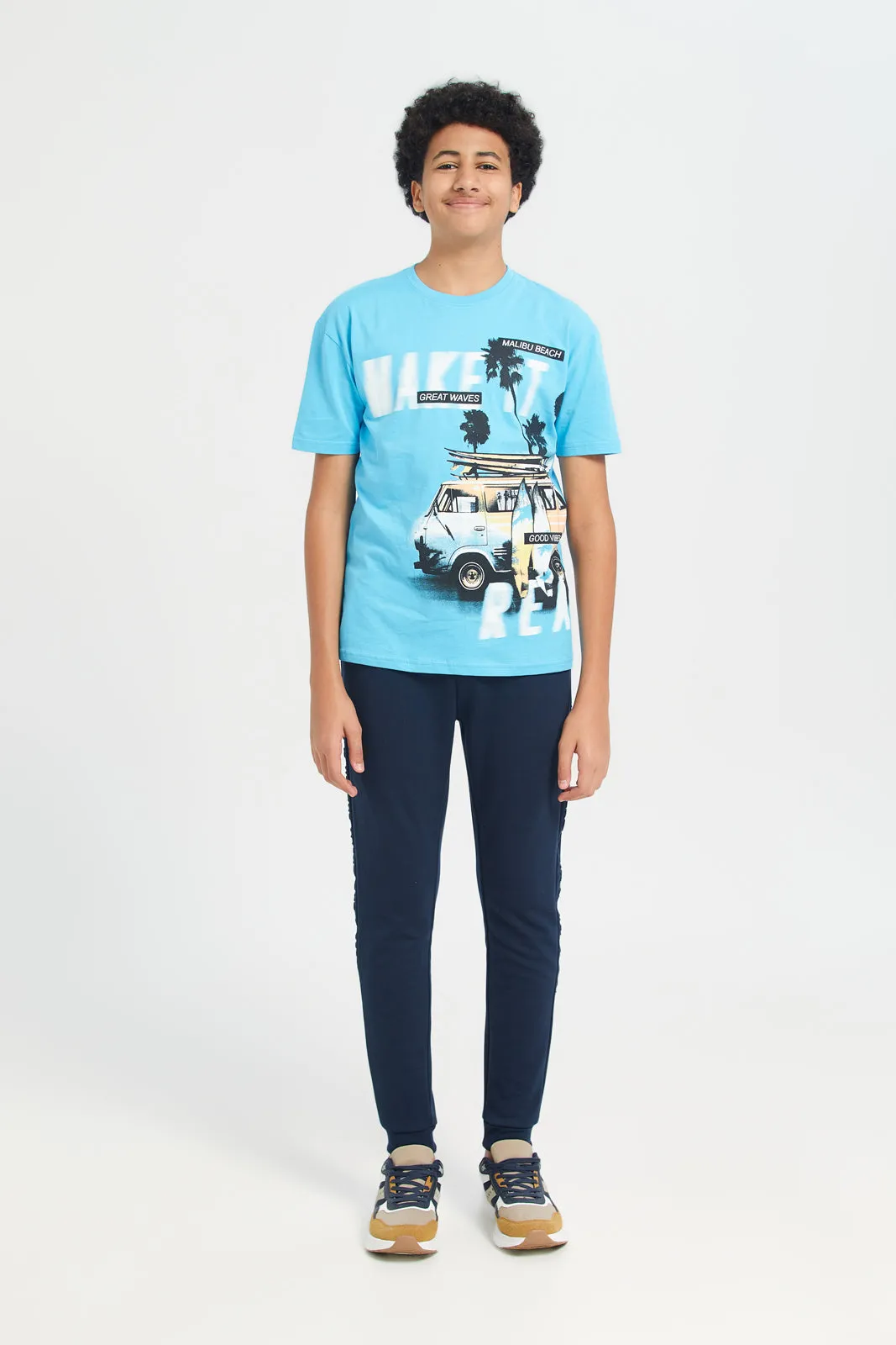 Blue Printed Short Sleeve T-Shirt