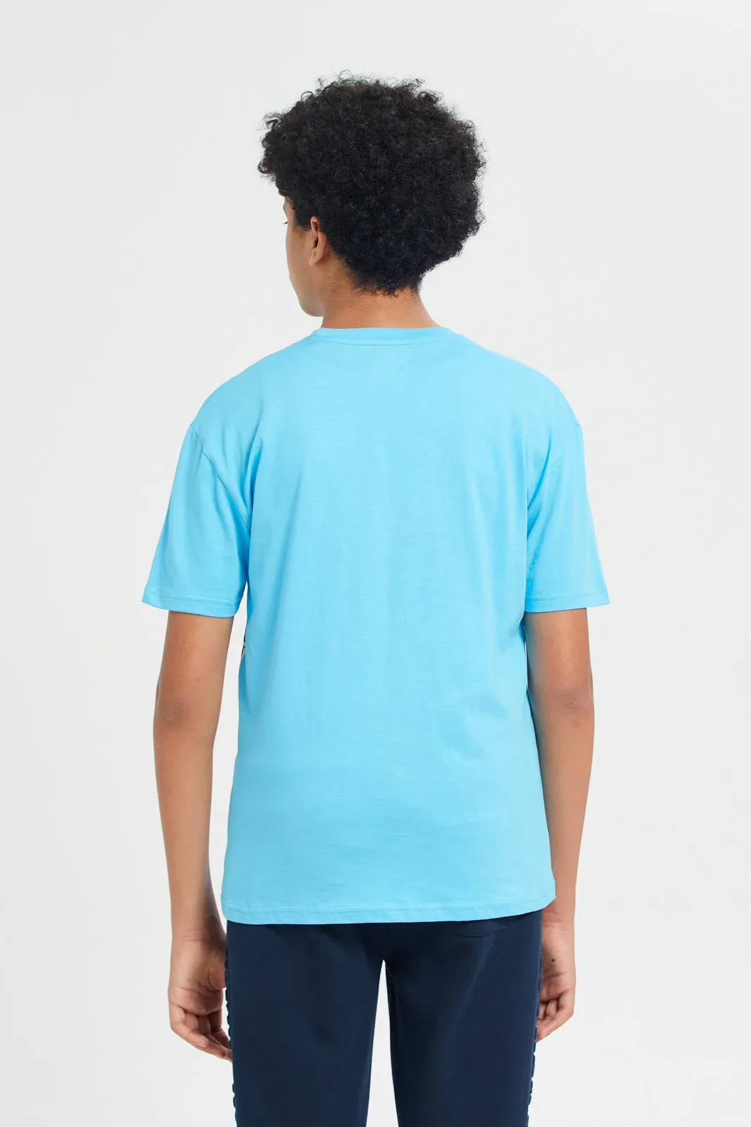 Blue Printed Short Sleeve T-Shirt