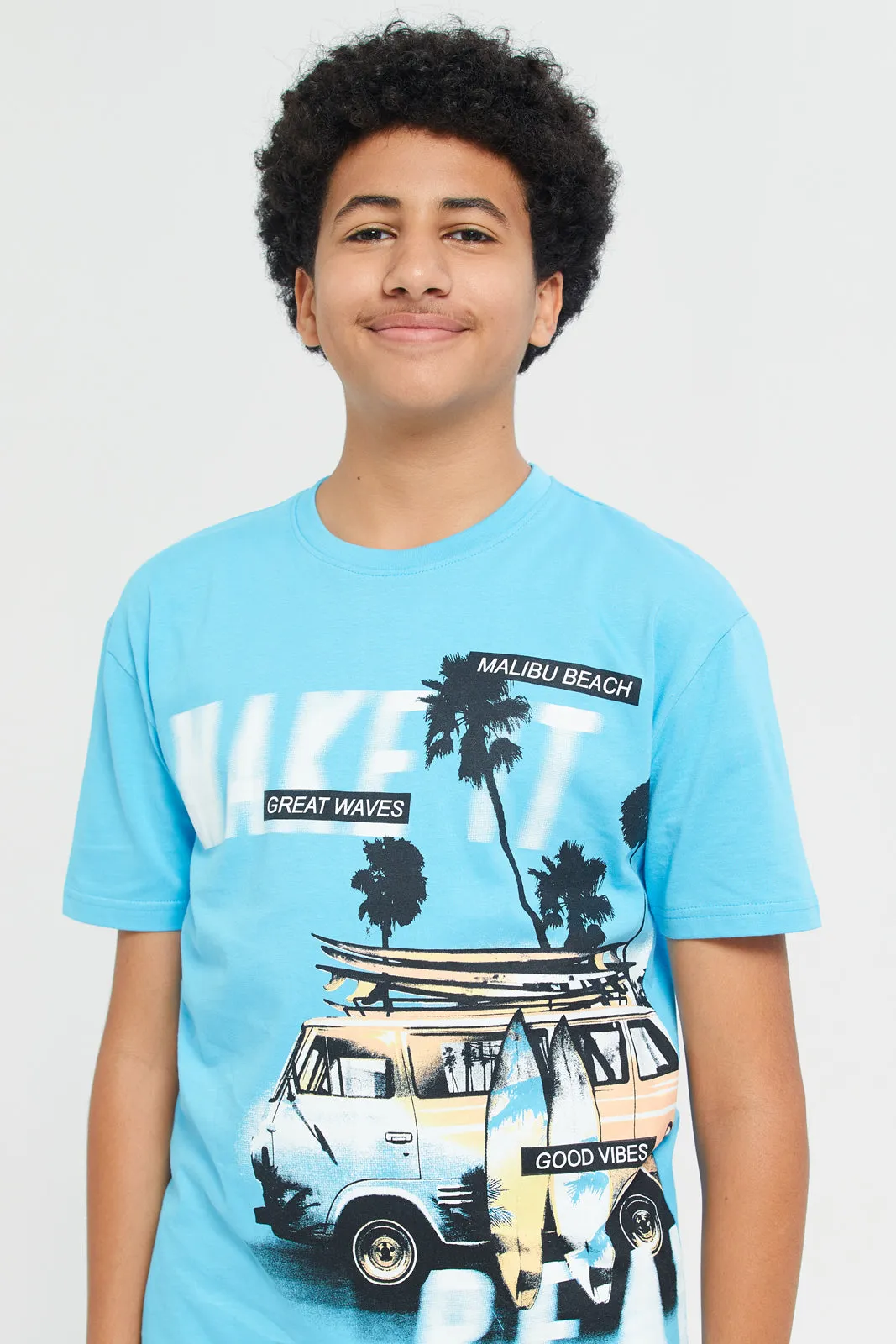 Blue Printed Short Sleeve T-Shirt