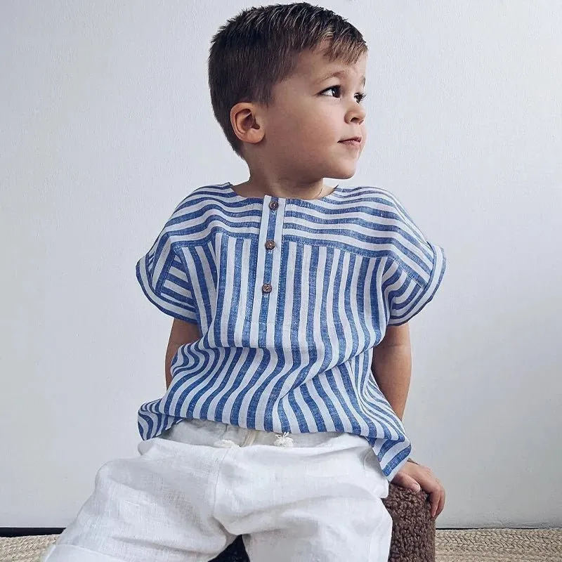 Bobyjee Boys Striped Casual T-Shirt – Trendy Cotton-Linen Blend for Ages 1-6