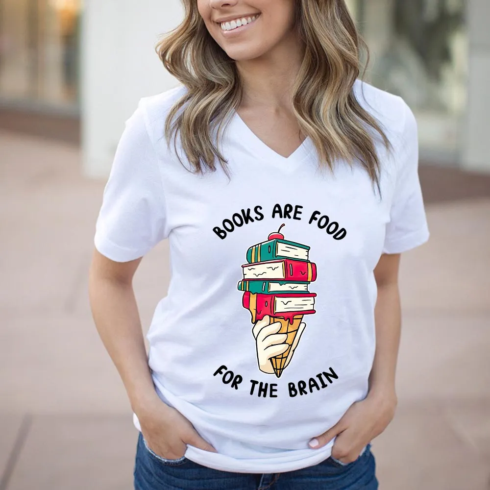 Books Are Food For The Brain Book Lovers Gift Women's V-neck T-shirt TSVW375