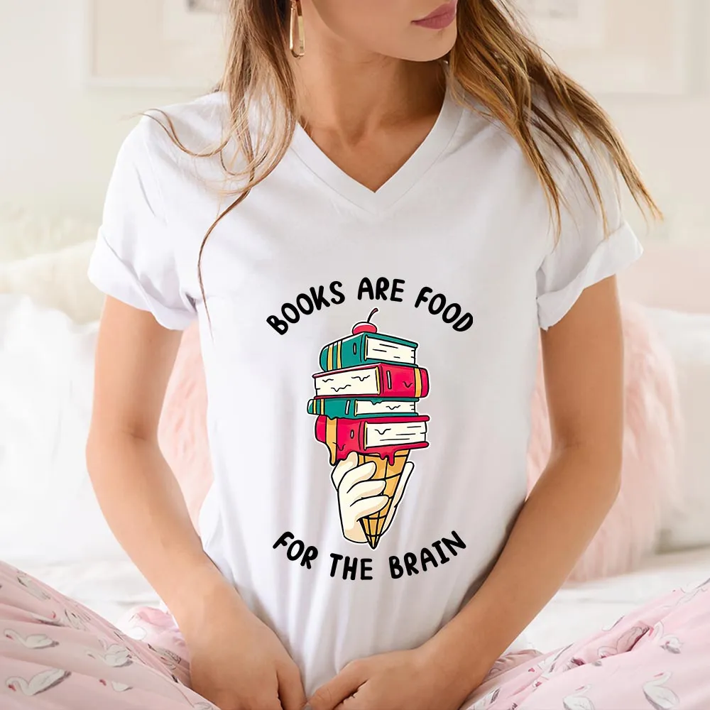 Books Are Food For The Brain Book Lovers Gift Women's V-neck T-shirt TSVW375