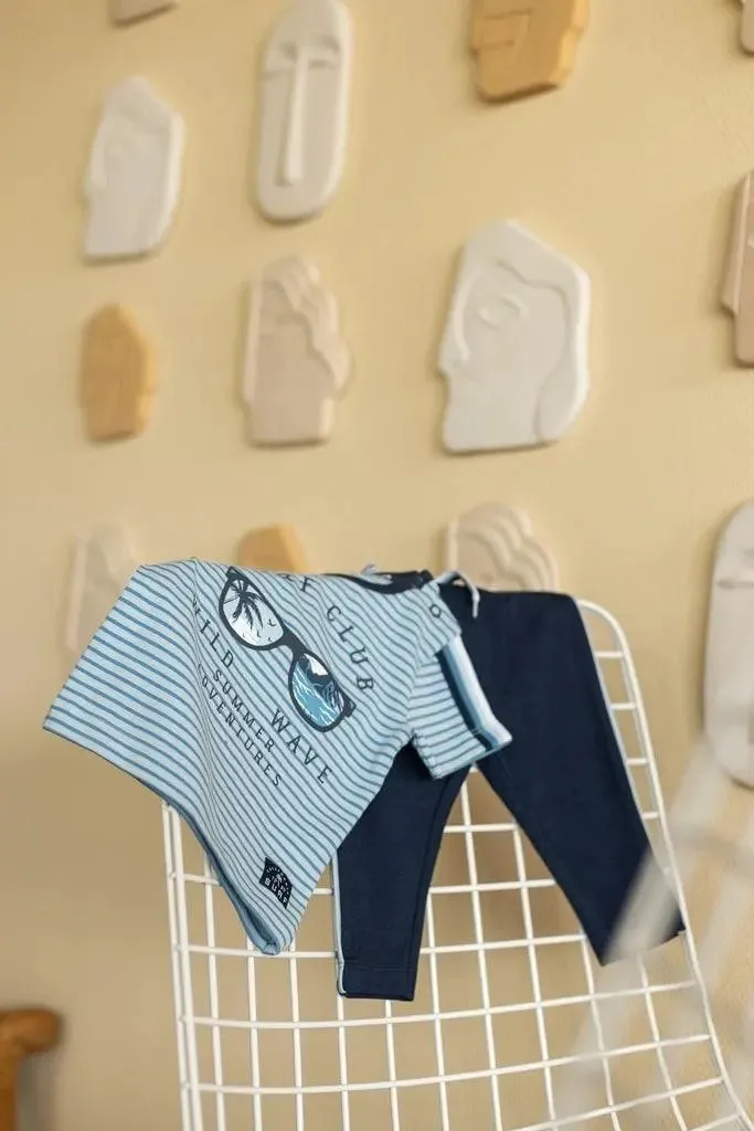 Boys Baby Set T-shirt and Pants Light Blue Glasses | Dirkje