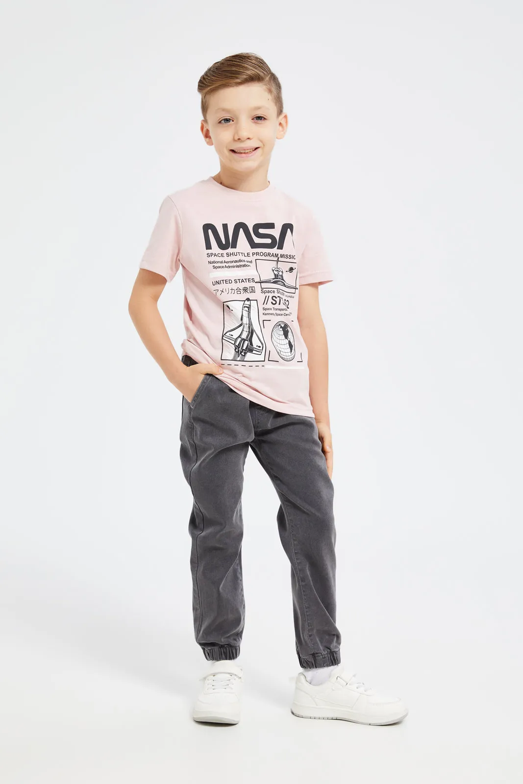 Boys Beige Nasa Print  T-Shirt