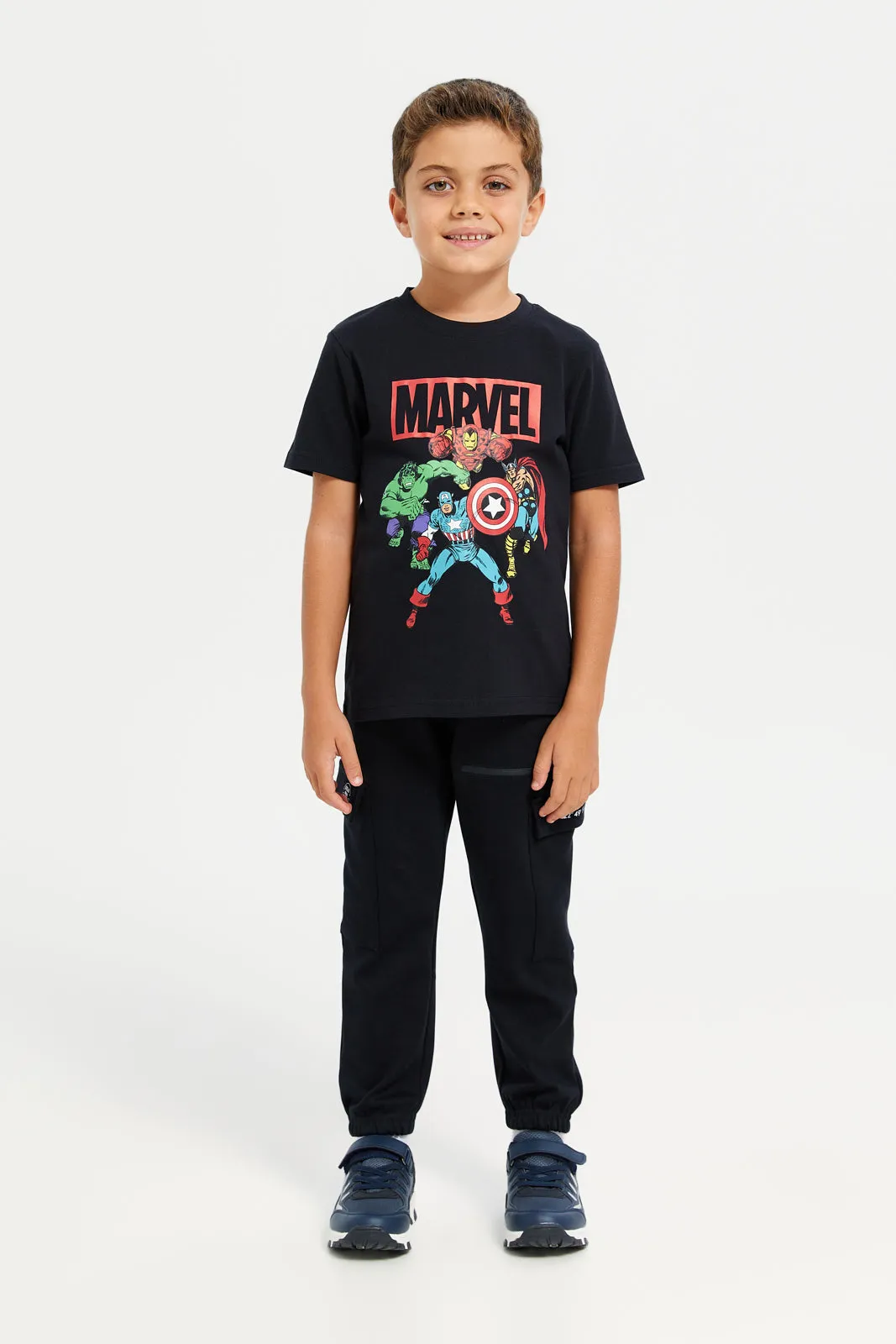 Boys Black And White Marvel T-Shirt Set (Pack Of 2)