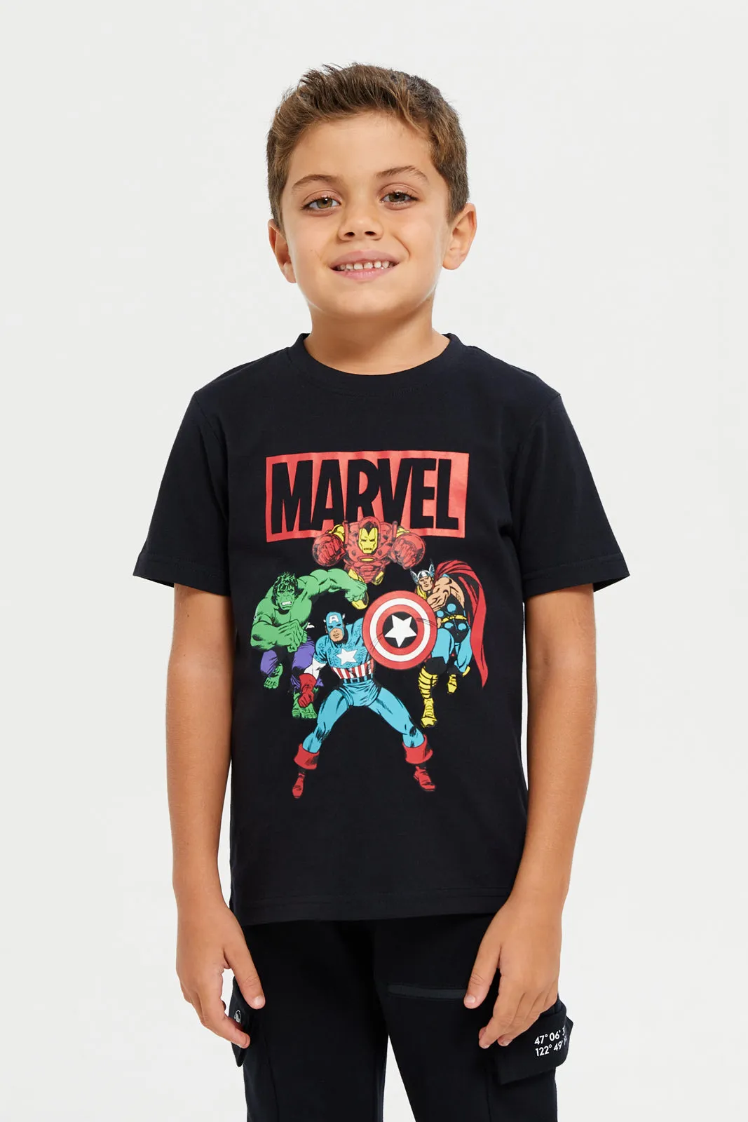 Boys Black And White Marvel T-Shirt Set (Pack Of 2)