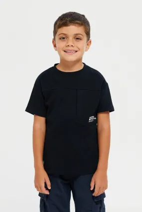 Boys Black Printed Soft Feel Drop Shoulder T-Shirt