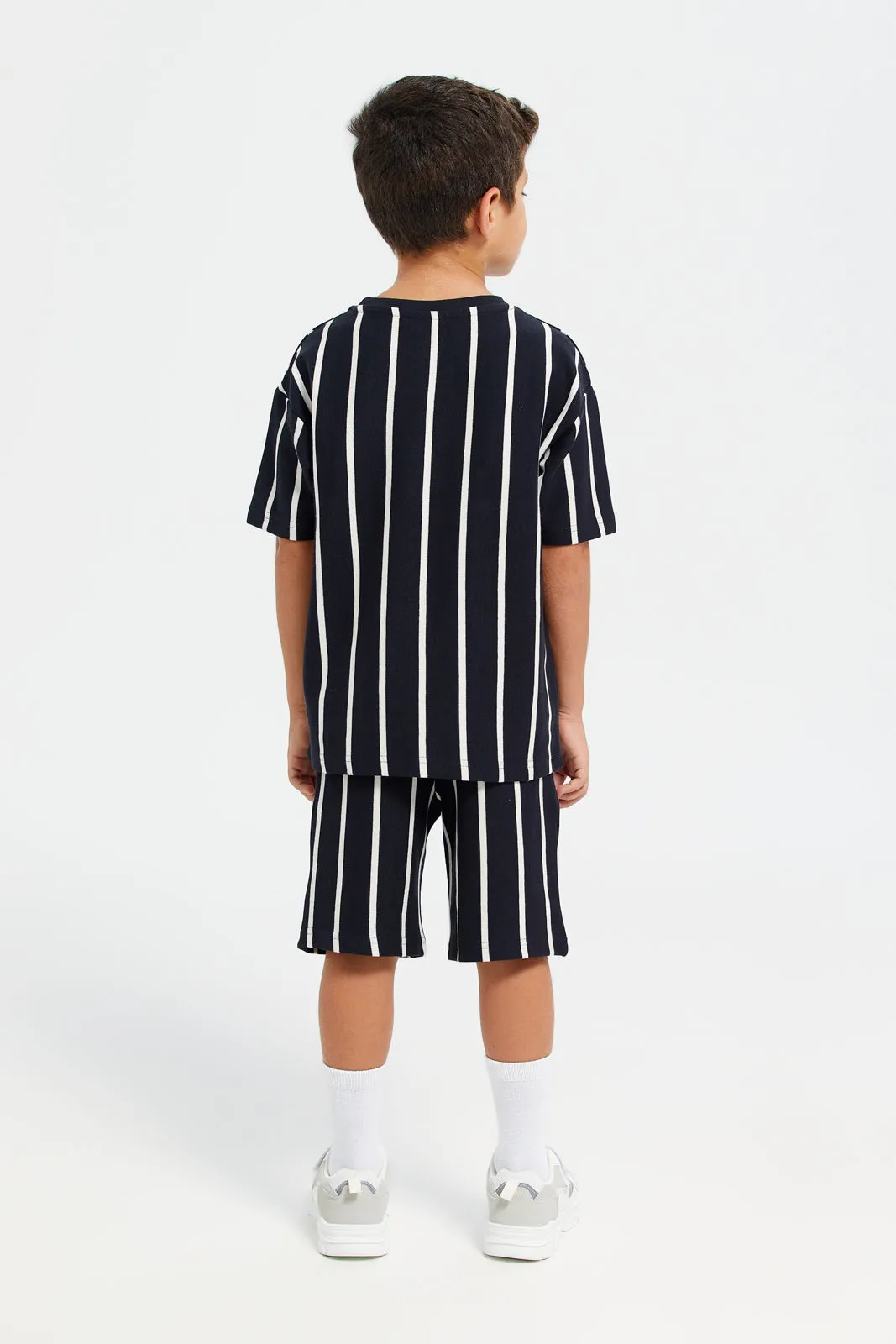 Boys Black Striped T-Shirt With Shorts Set (2 Piece)