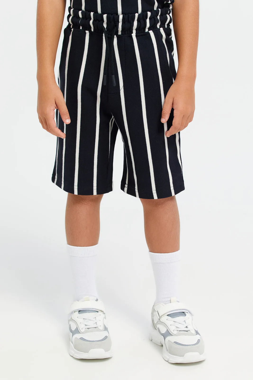 Boys Black Striped T-Shirt With Shorts Set (2 Piece)