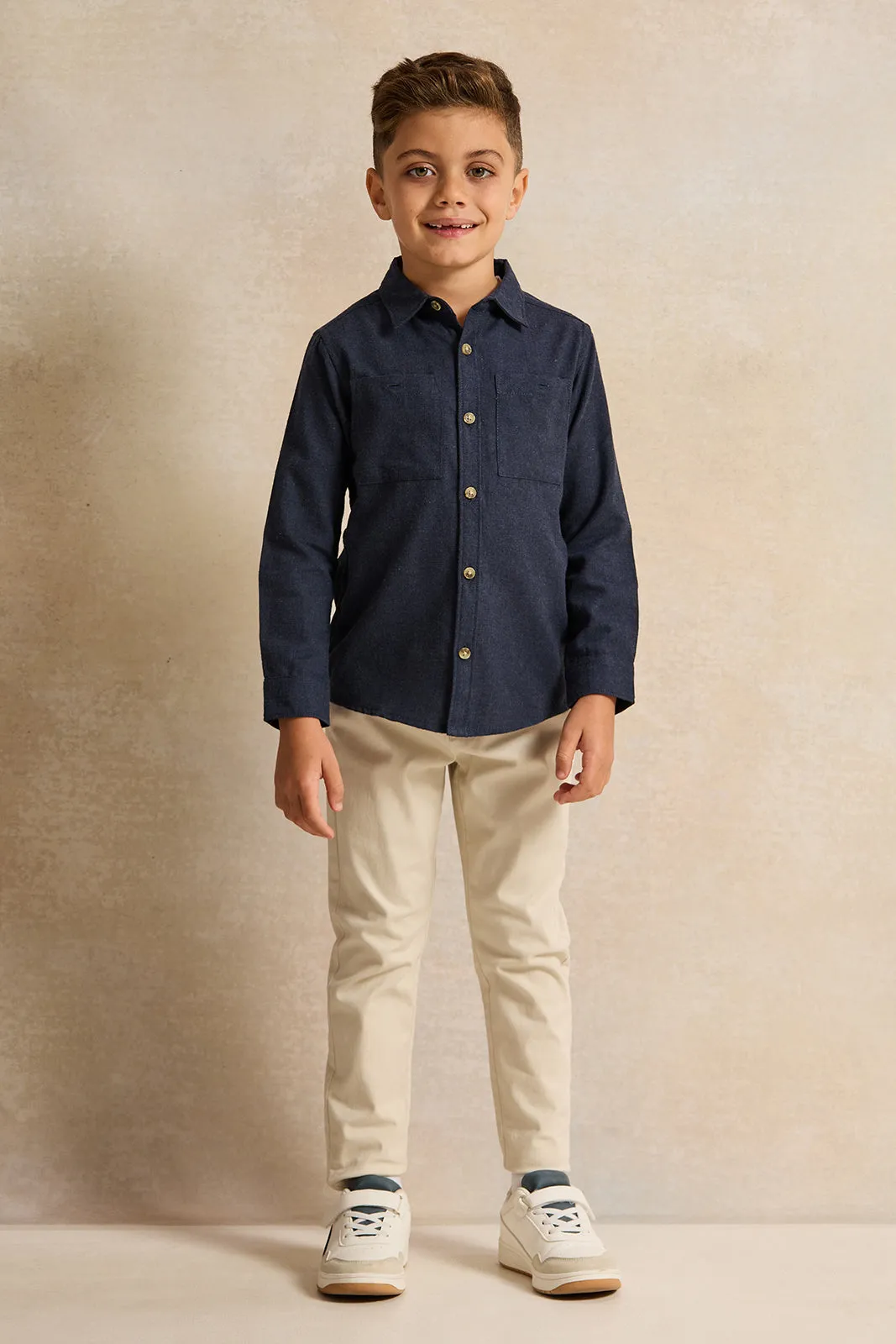 Boys Blue Double Pocket Flannel Shirt