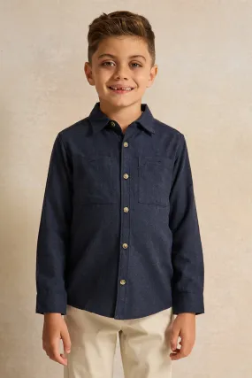 Boys Blue Double Pocket Flannel Shirt