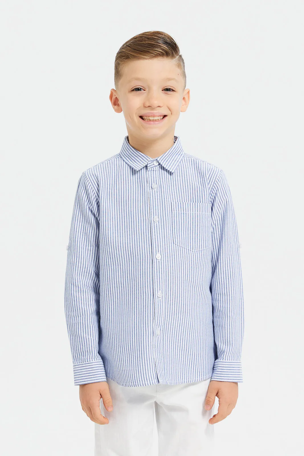 Boys Blue Long Sleeve Stripe Shirt