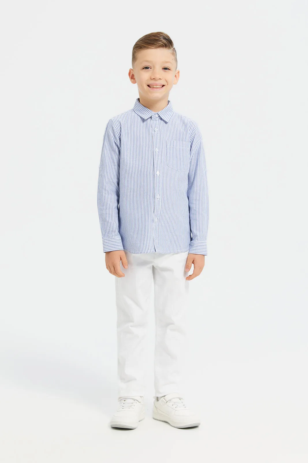 Boys Blue Long Sleeve Stripe Shirt