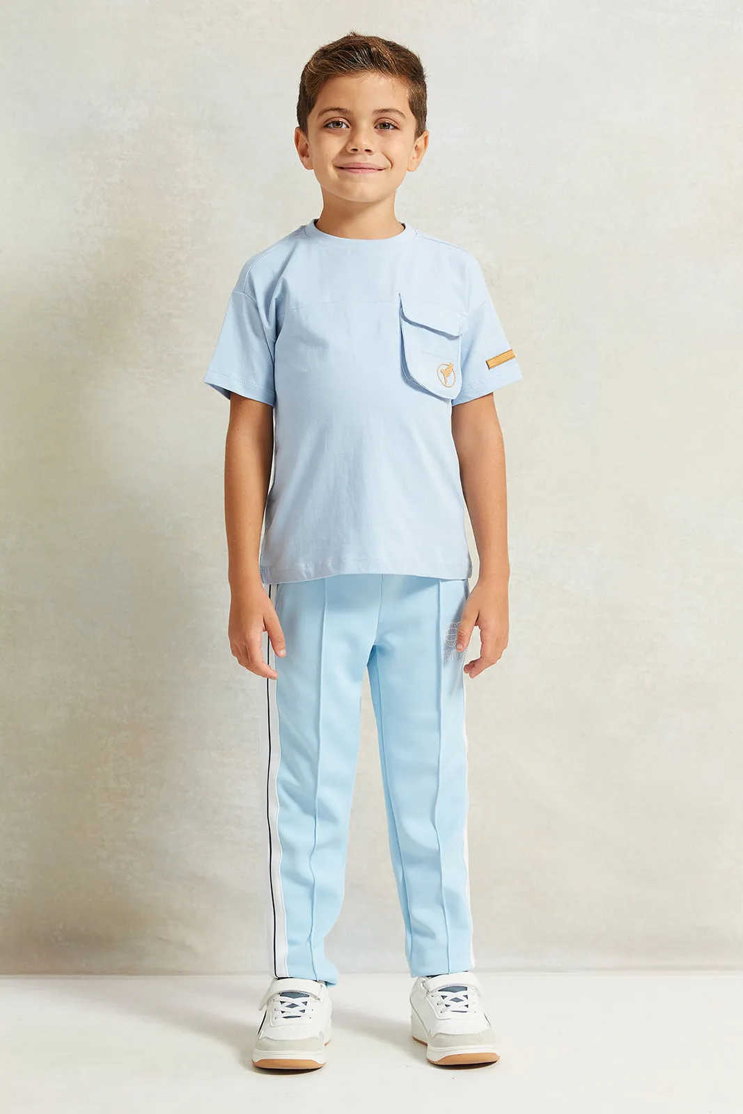 Boys Blue Short  Sleeve Drop Shoulder With Pocket T-Shirt