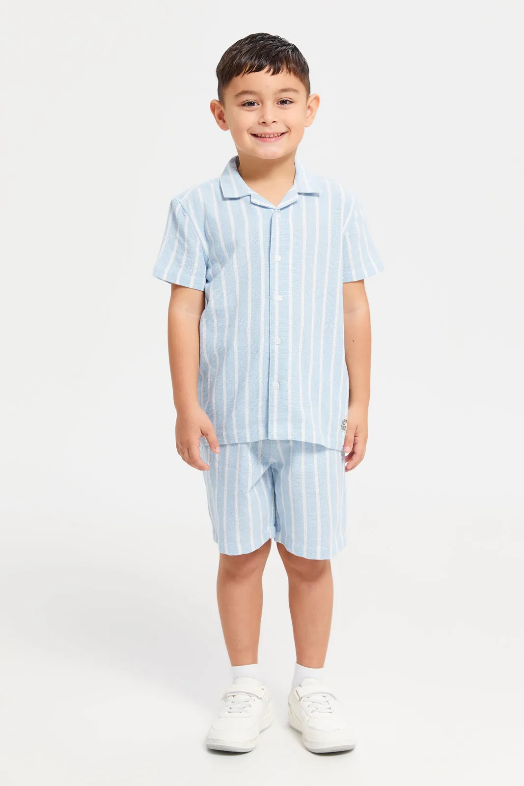 Boys Blue Striped Shirt And Shorts Set (2 Piece)