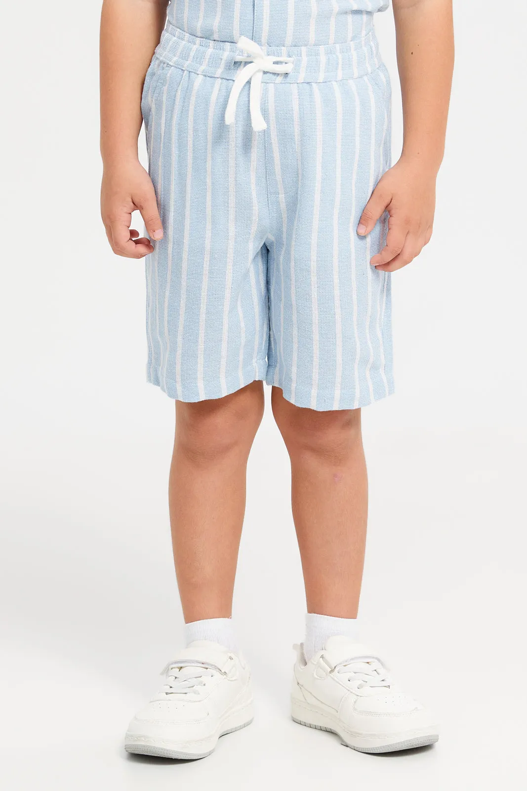 Boys Blue Striped Shirt And Shorts Set (2 Piece)