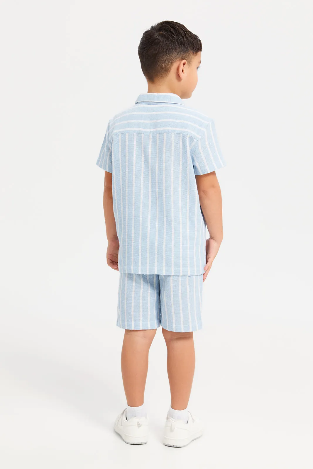 Boys Blue Striped Shirt And Shorts Set (2 Piece)