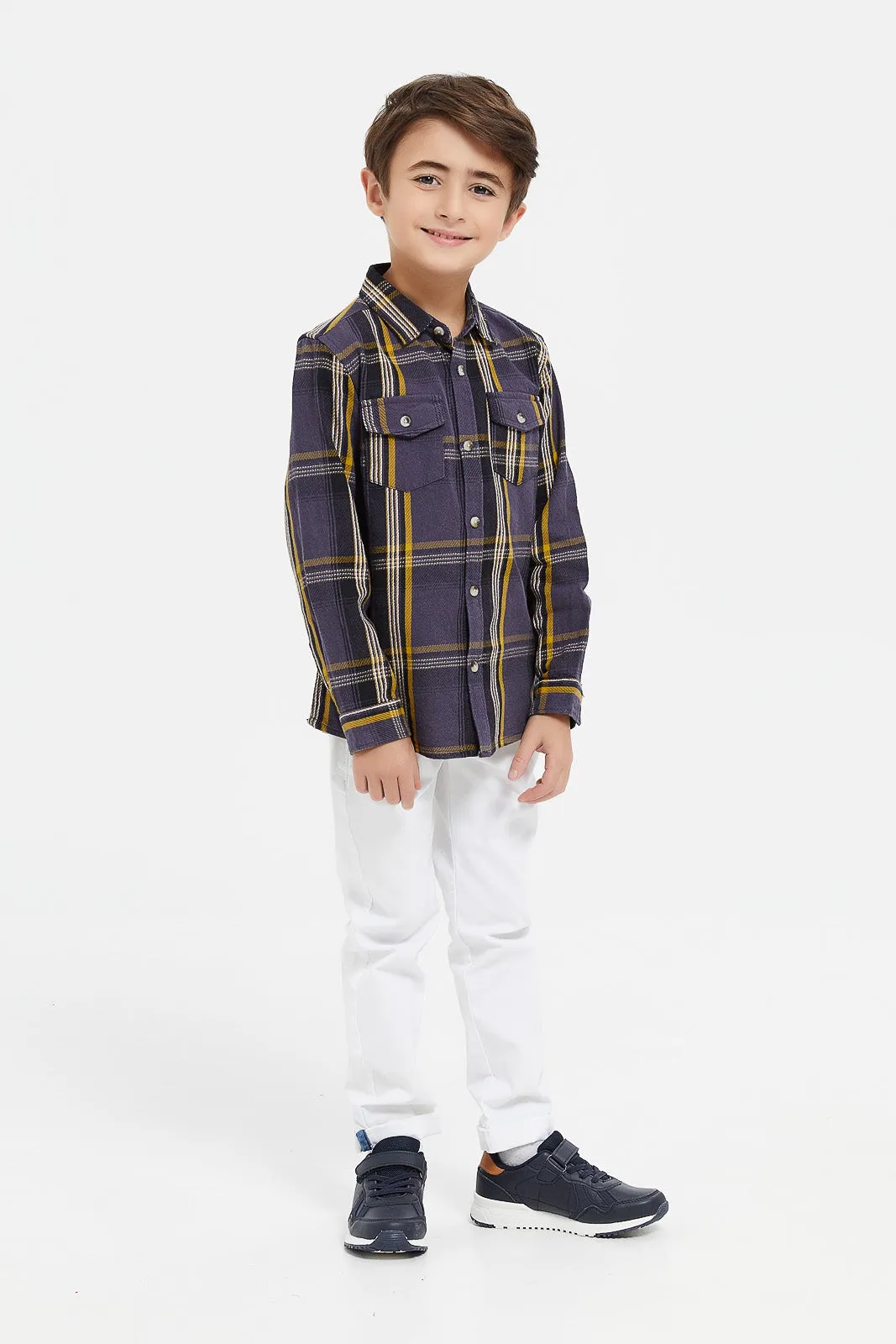 Boys Charcoal Oversize Checkered Shirt