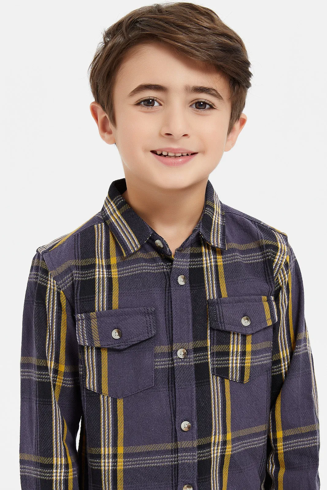 Boys Charcoal Oversize Checkered Shirt