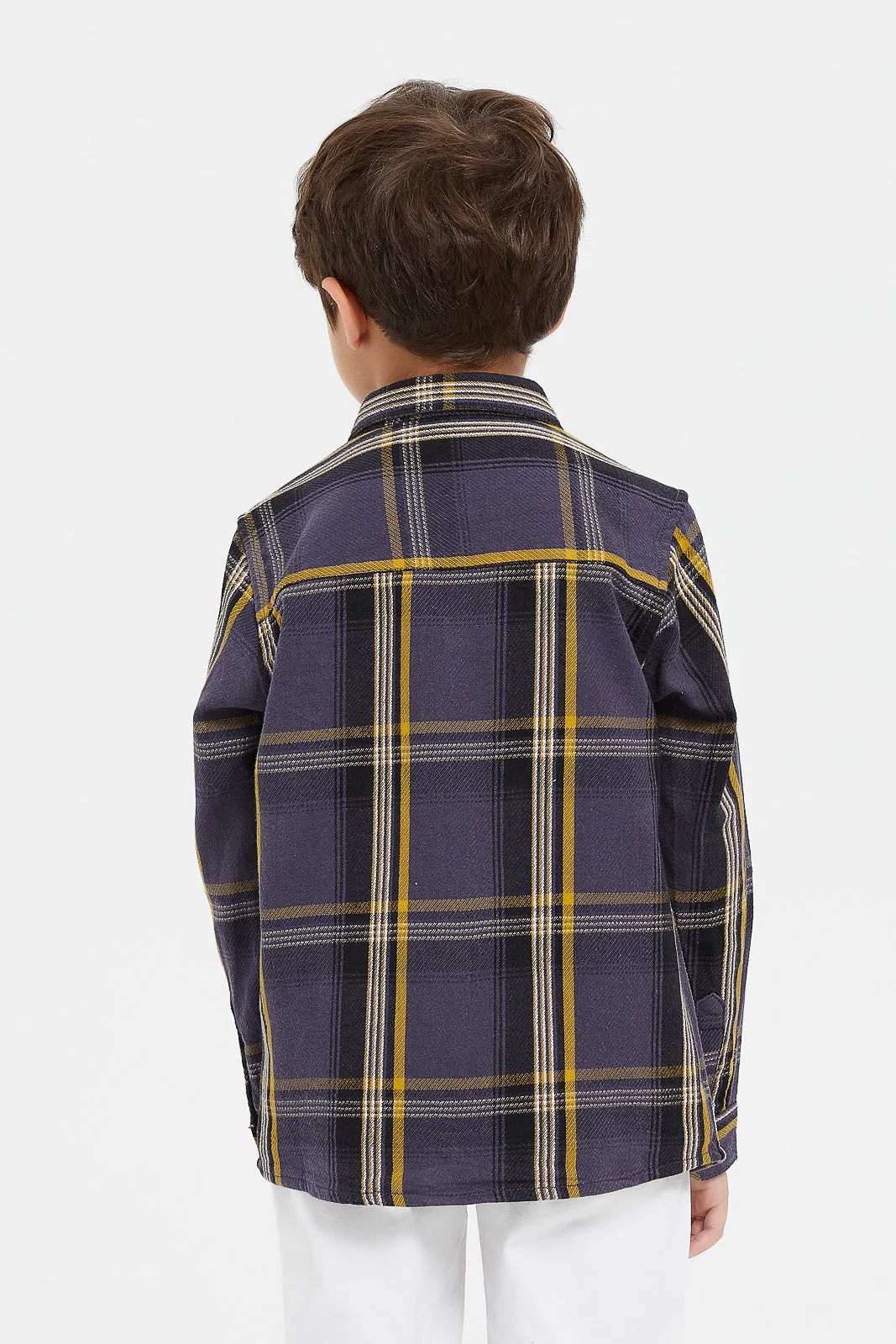 Boys Charcoal Oversize Checkered Shirt