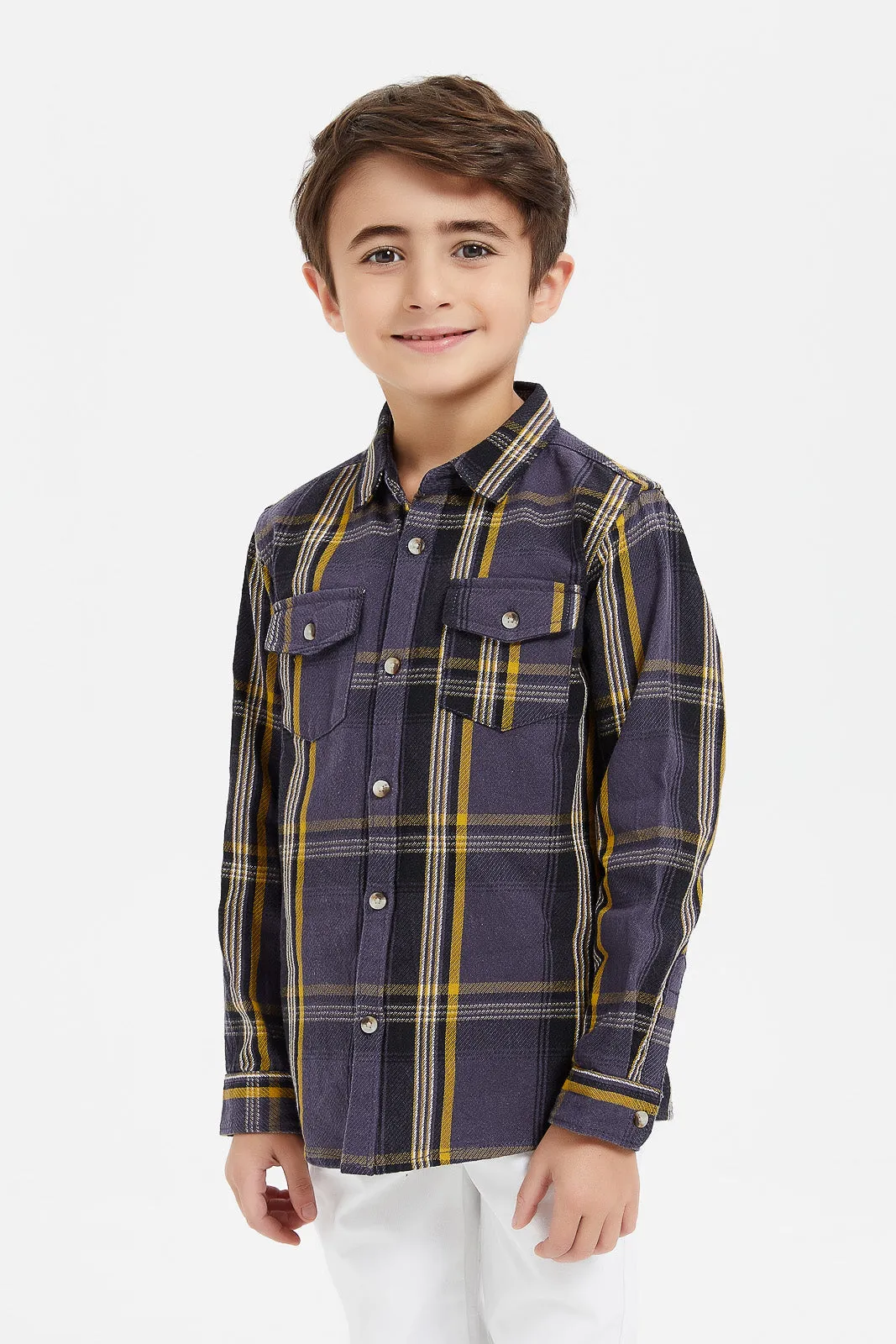 Boys Charcoal Oversize Checkered Shirt