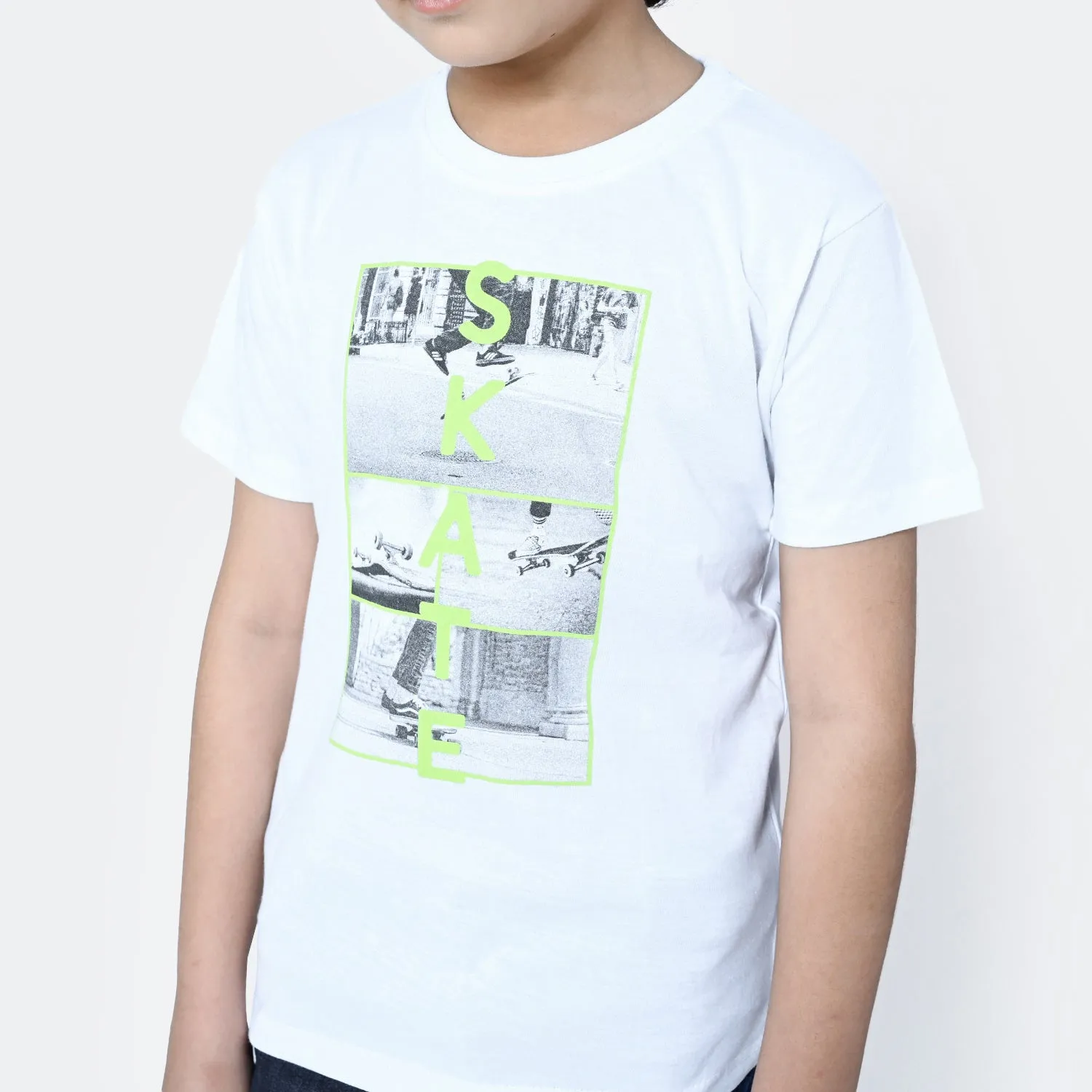 Boys Cotton T-Shirt Skate | B-White