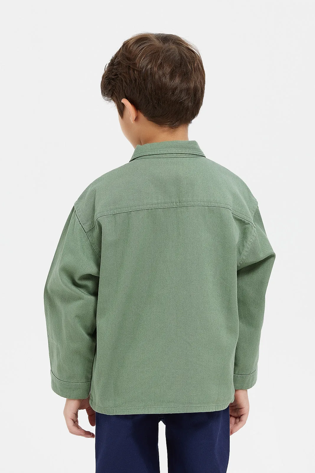 Boys Green And Coral Long Sleeve Shaket Set (2 Piece)