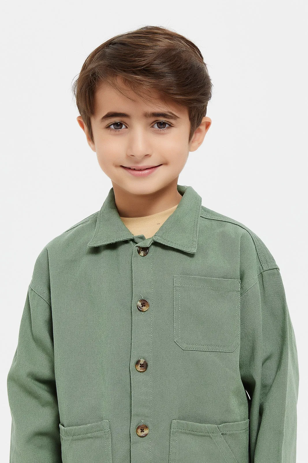 Boys Green And Coral Long Sleeve Shaket Set (2 Piece)