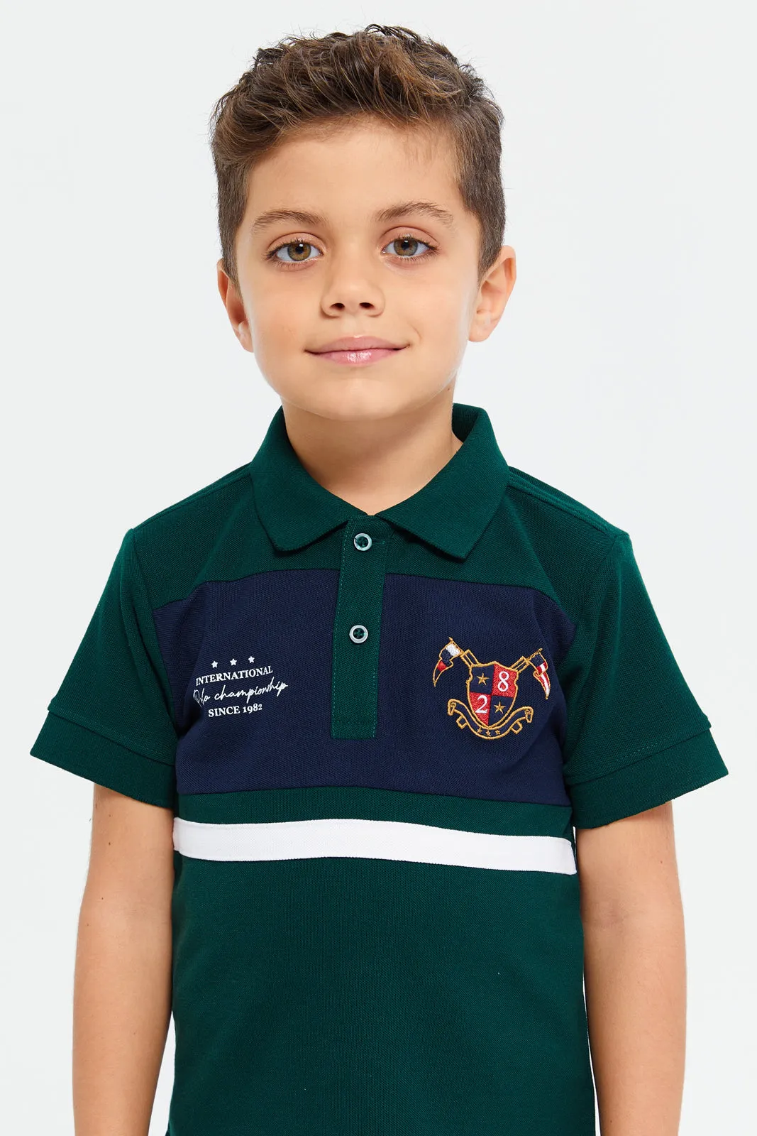 Boys Green Cut And Sew Polo t-Shirt